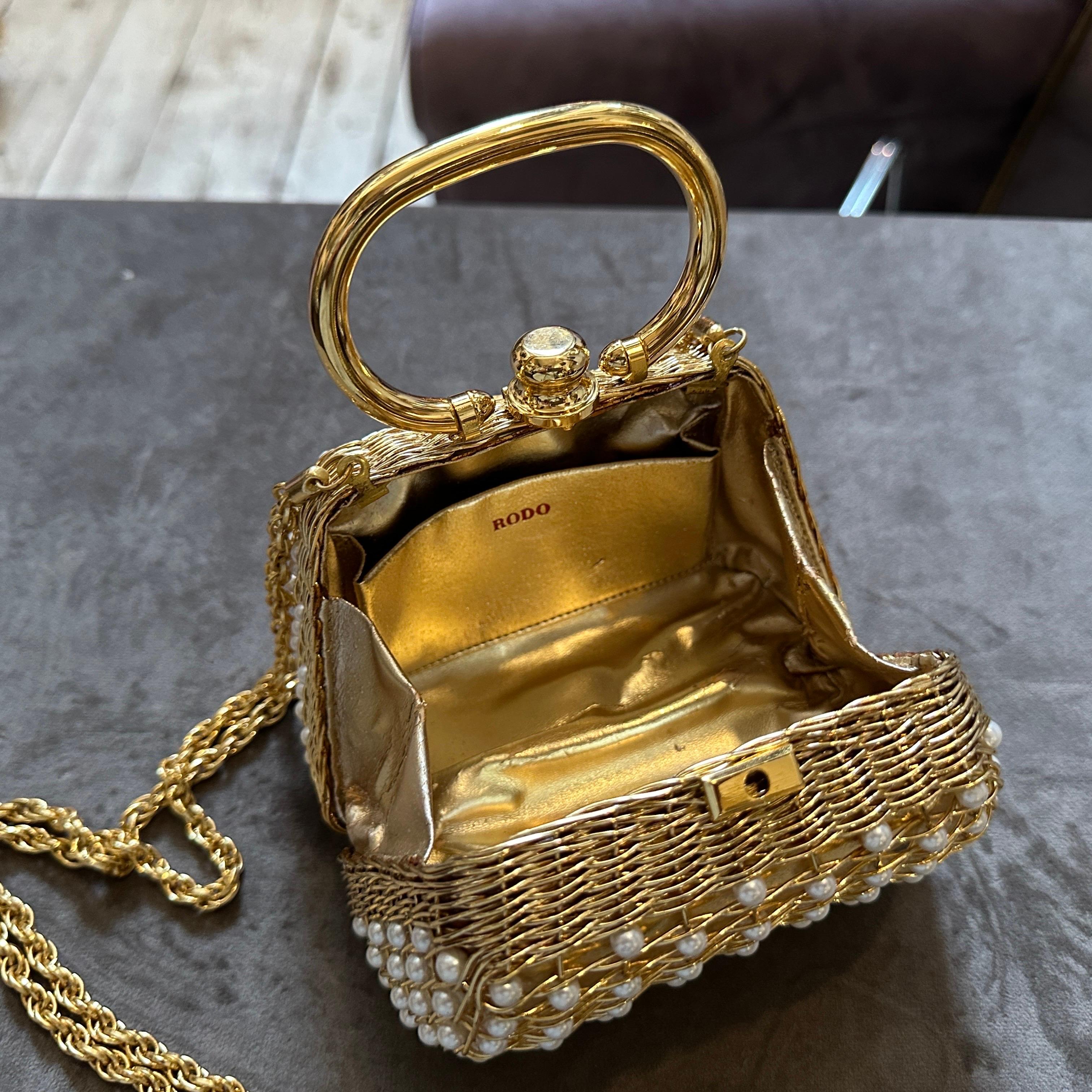 Minaudière de luxe en laiton et perles de Rodo des années 1960 en vente 2