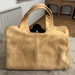 A Luxury 1960s Light Brown Suede leather Italian Hand-bag