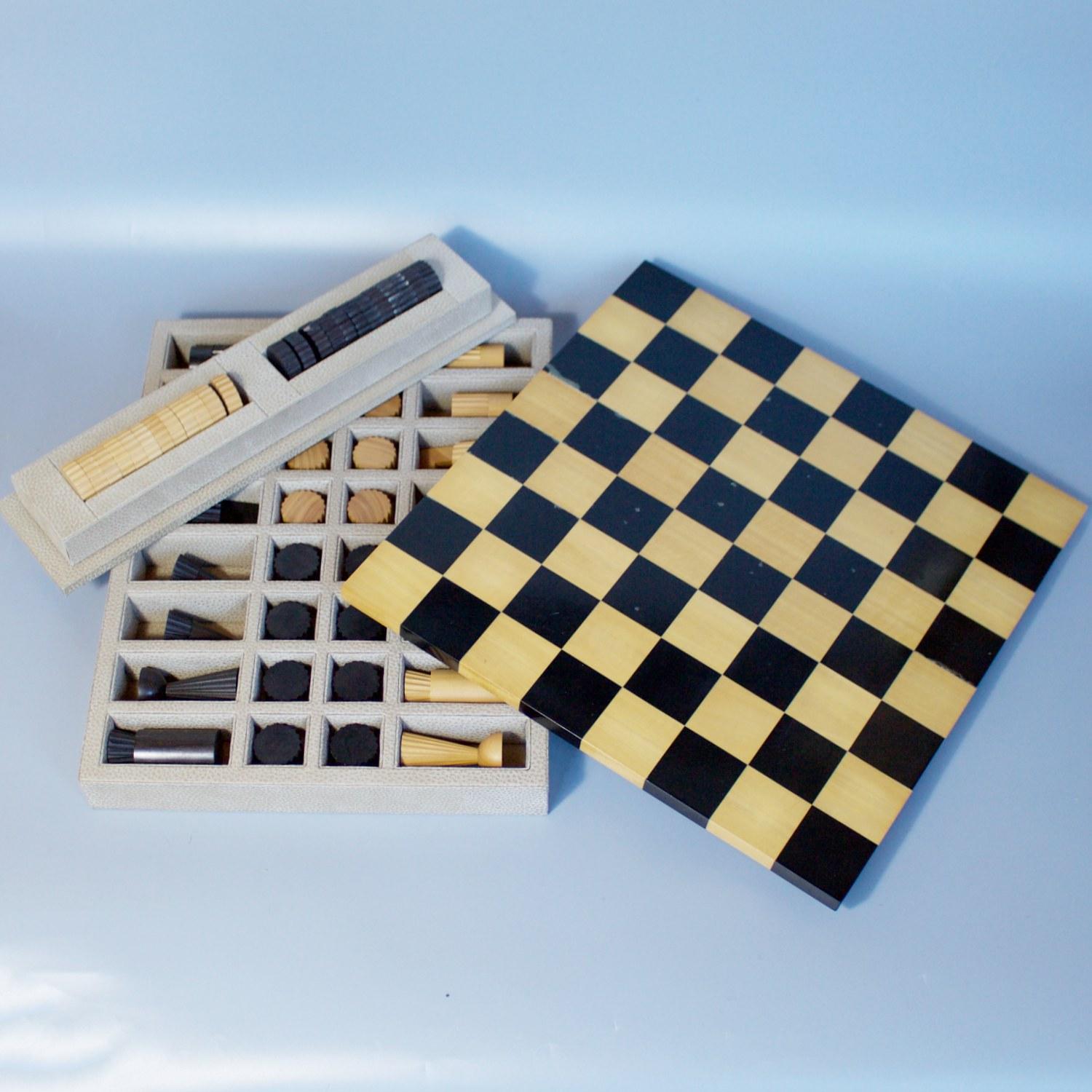 Luxury Chess and Draughts Set by Ghiso for Dunhill Ebony and Boxwood Pieces 4