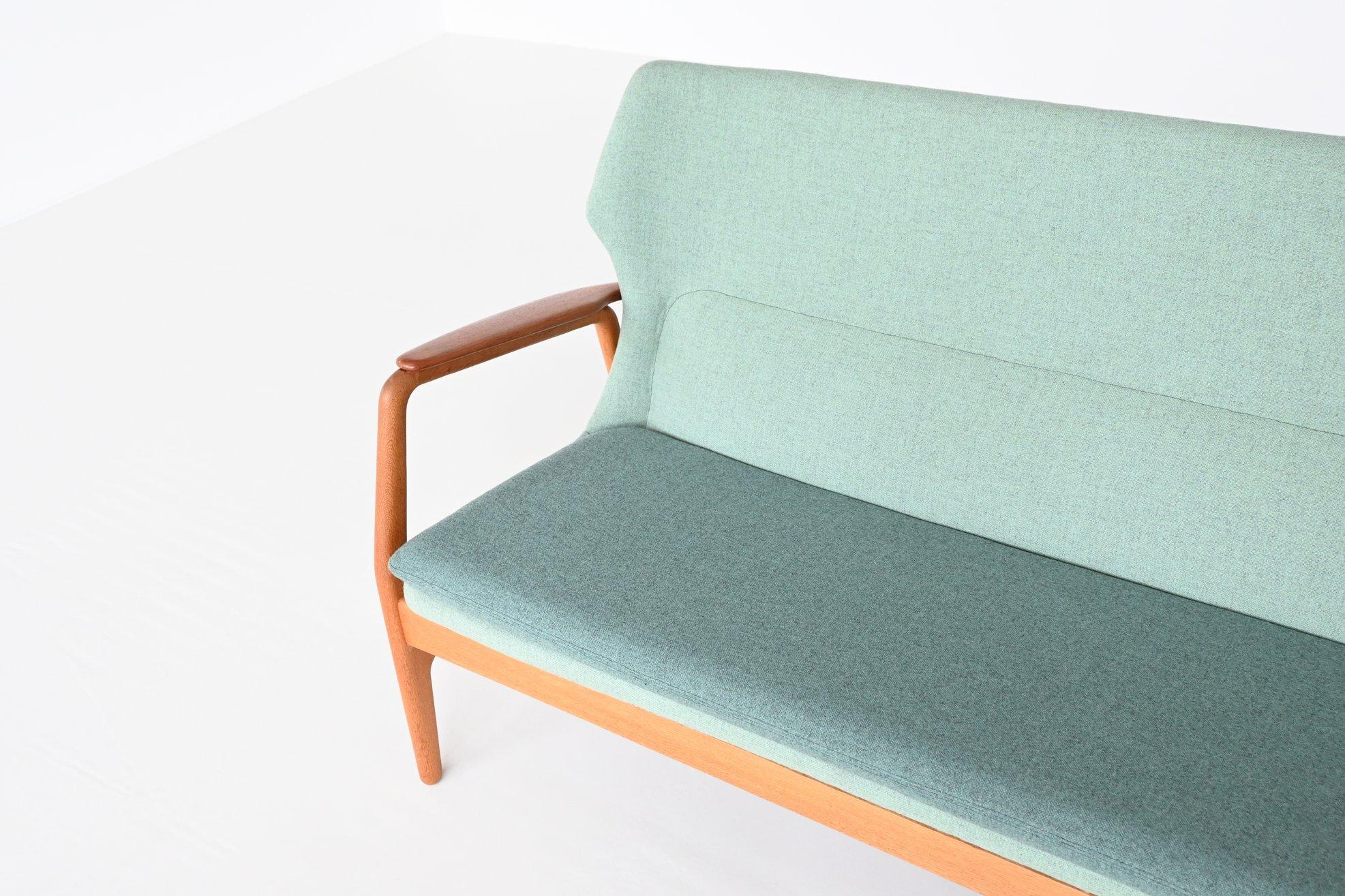 Dutch A. Madsen & H. Schubell Wingback Sofa Bovenkamp Green the Netherlands, 1960 For Sale