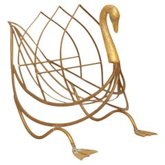 Magazine Rack in the Form of a Patinated Brass Swan after Maison Jansen