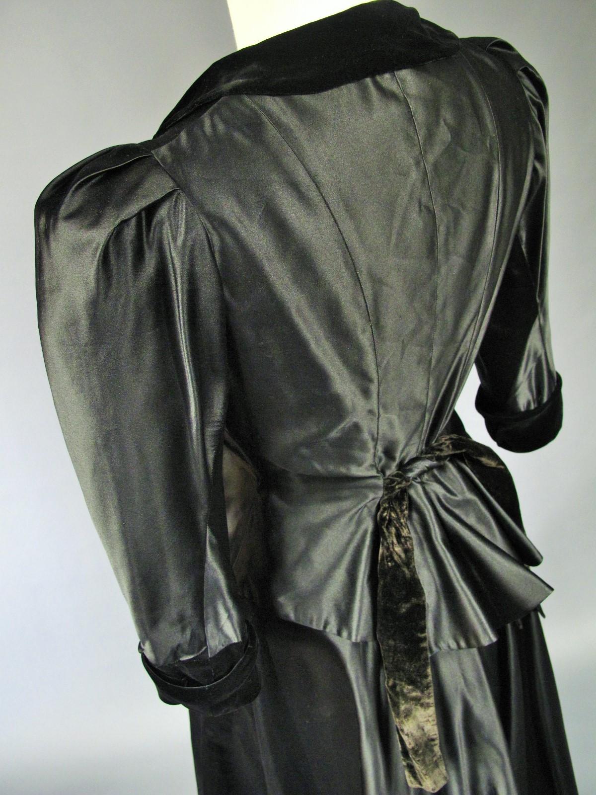 Maggy Rouff Haute Couture Abendkleid aus schwarzem Satin und Samt, um 1935 im Angebot 8