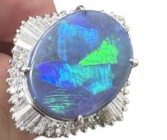 A Magnificent 11.71ct Australian Black Opal & Diamond Platinum Ring