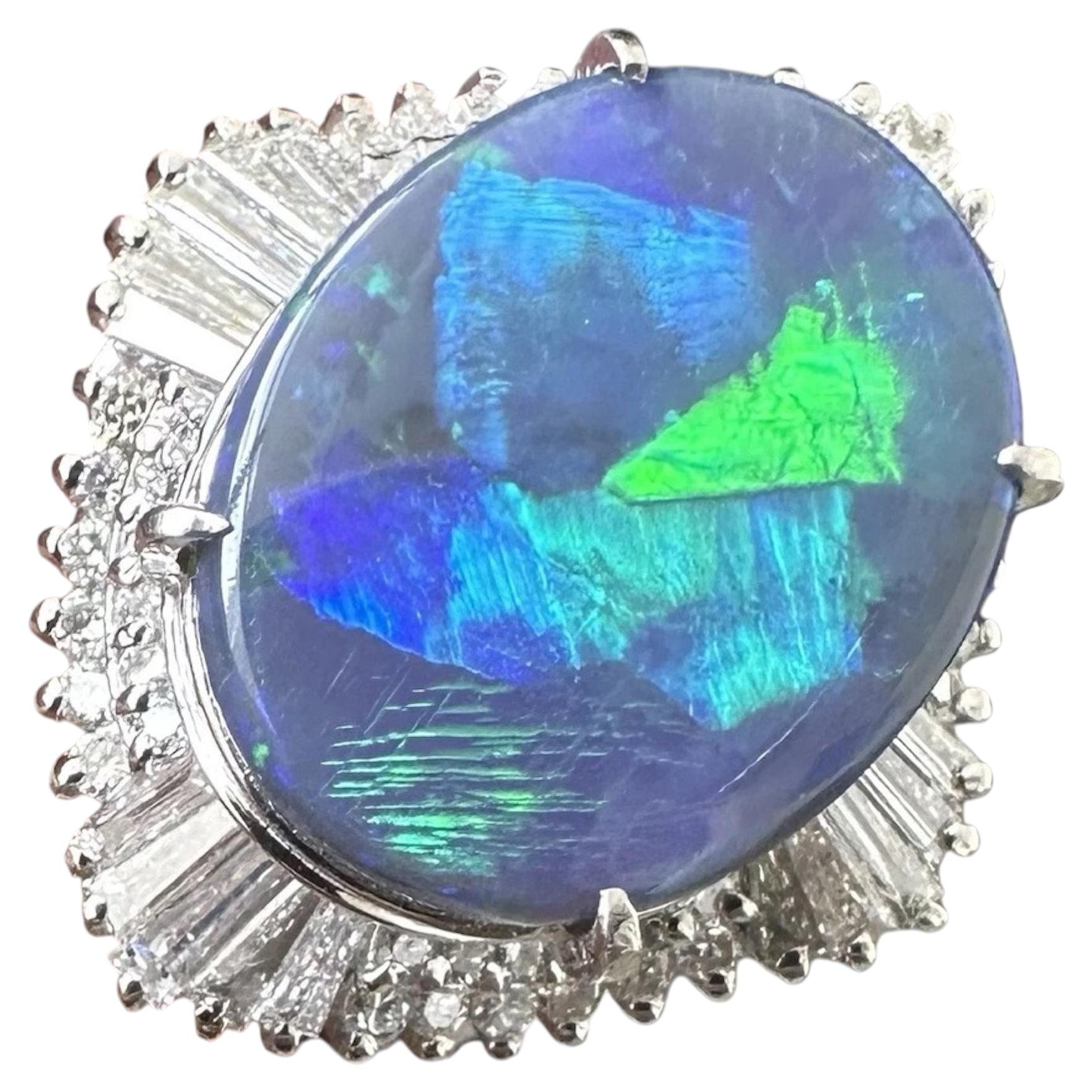 Ein prächtiger 11,71ct Australischer Schwarzer Opal & Diamant Platin Ring