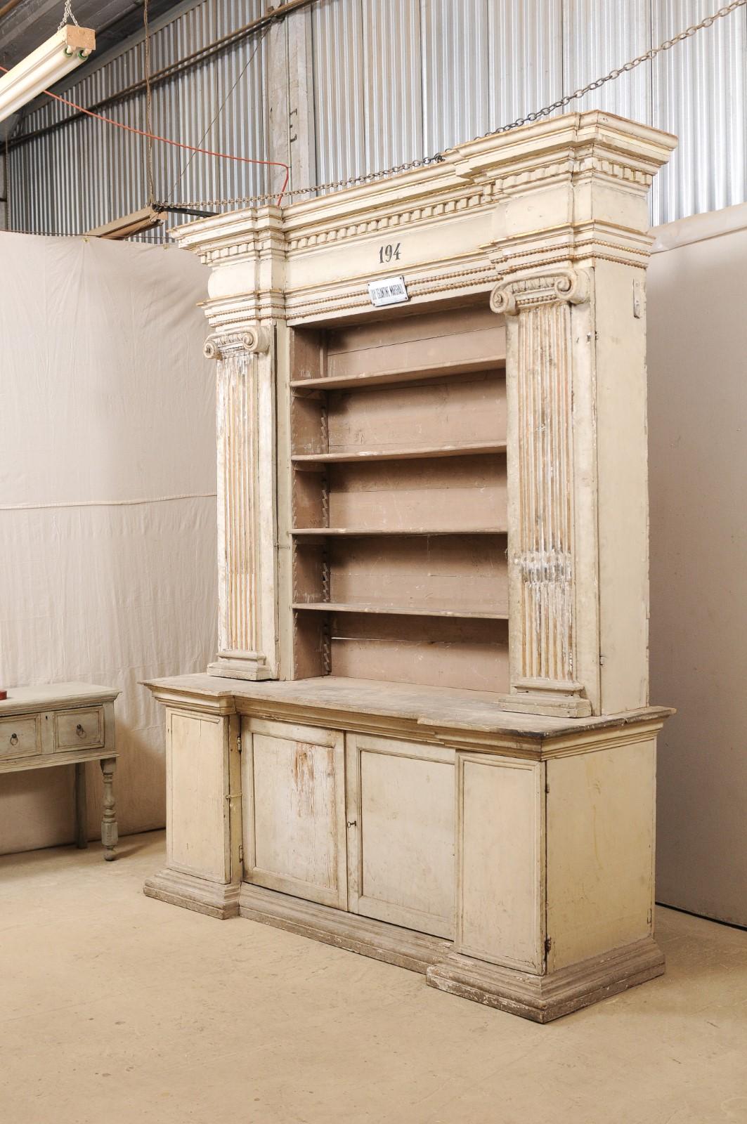 Wood A Grand 18th C. Italian Church Cabinet w/ Roman Ionic Columns & Original Paint For Sale