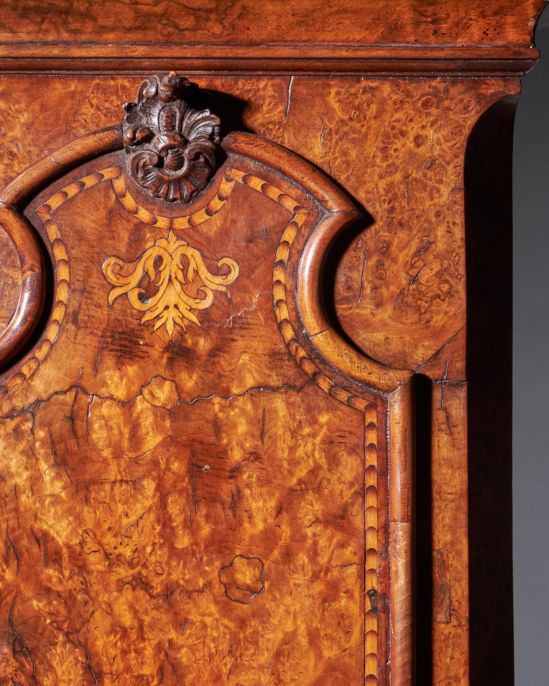 Baroque Magnificent 18th Century Striking Dutch Amsterdam Burl Walnut Longcase Clock For Sale