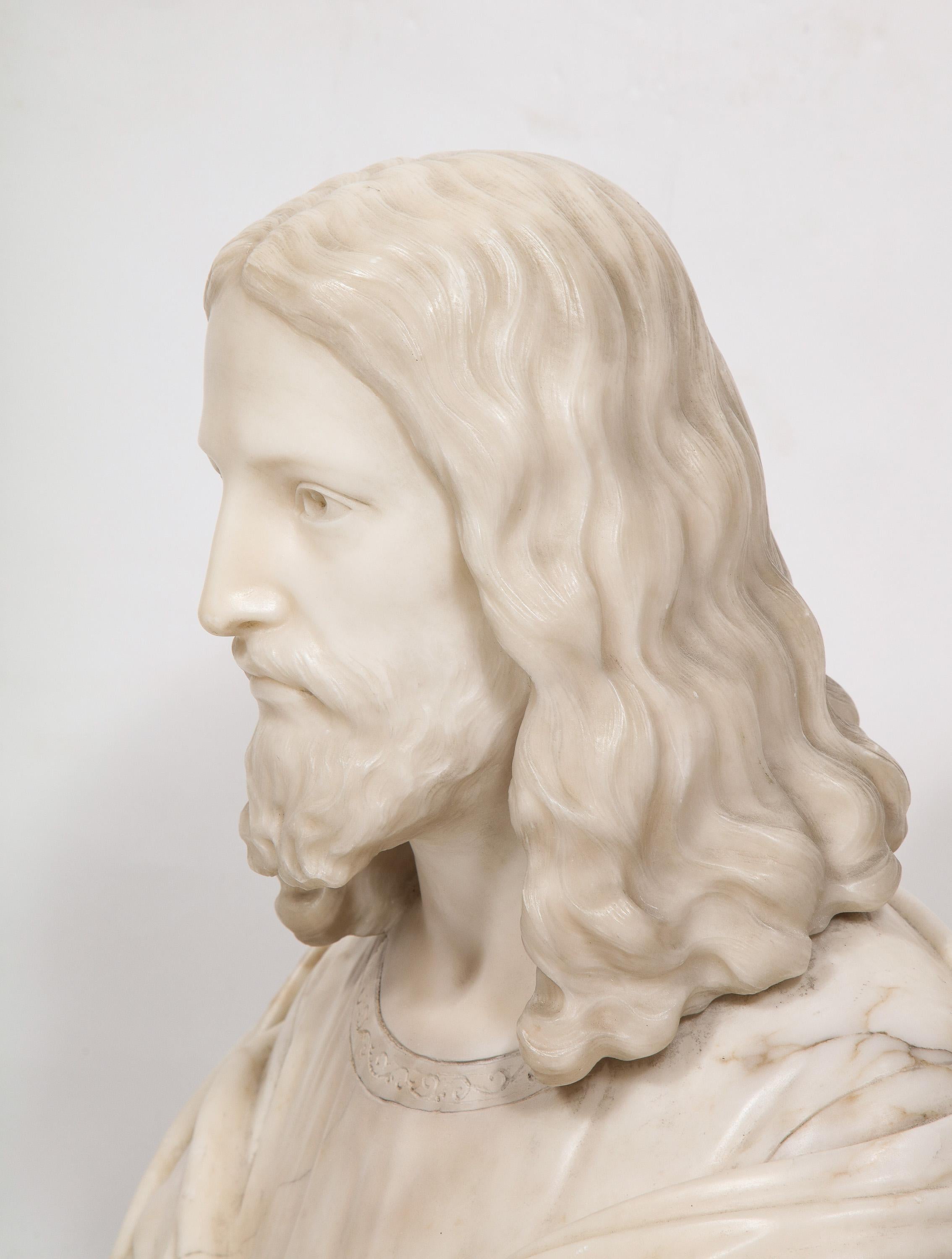 Magnificent 19th Century Italian Alabaster Bust Sculpture of Holy Jesus Christ 3