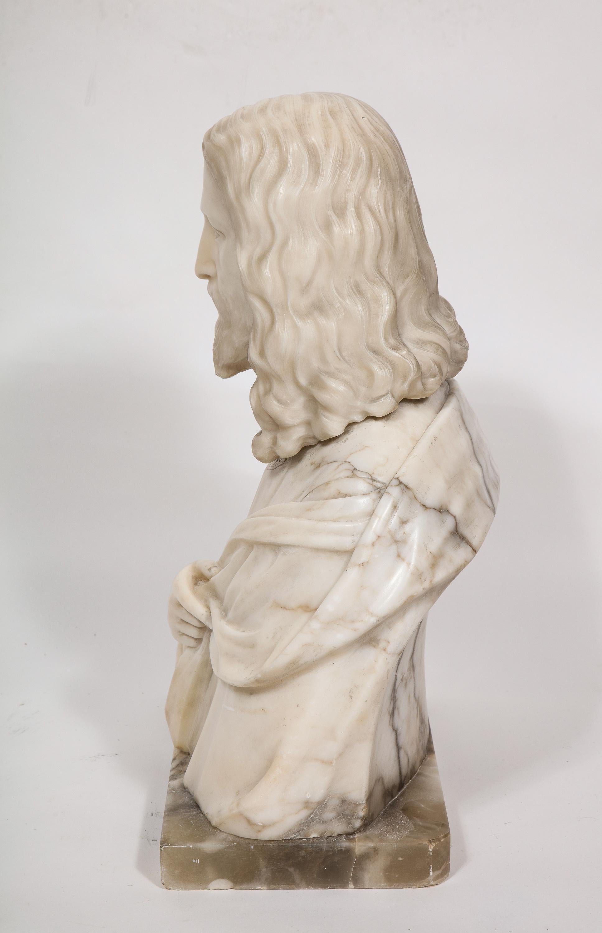 Magnificent 19th Century Italian Alabaster Bust Sculpture of Holy Jesus Christ 4