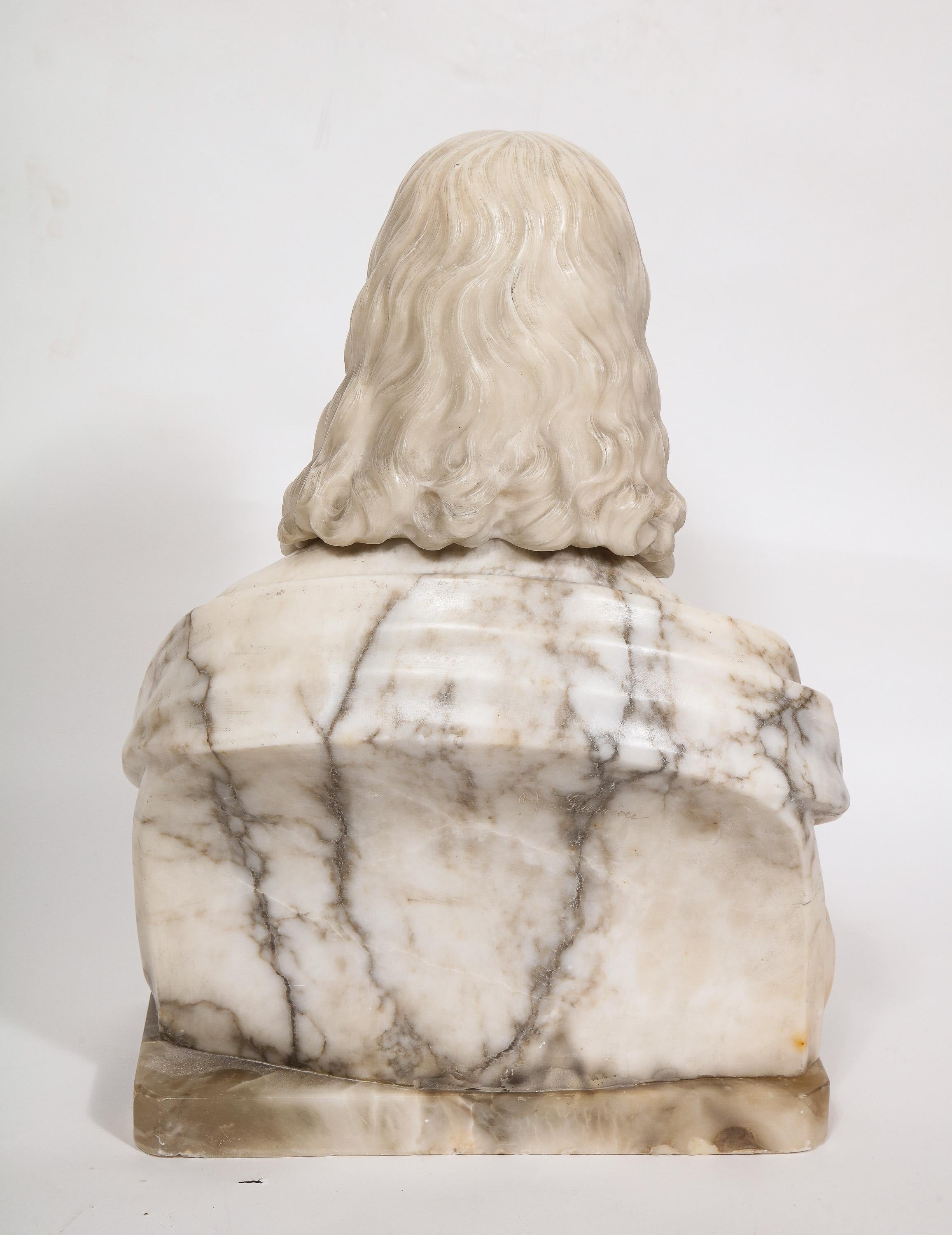 Magnificent 19th Century Italian Alabaster Bust Sculpture of Holy Jesus Christ 5