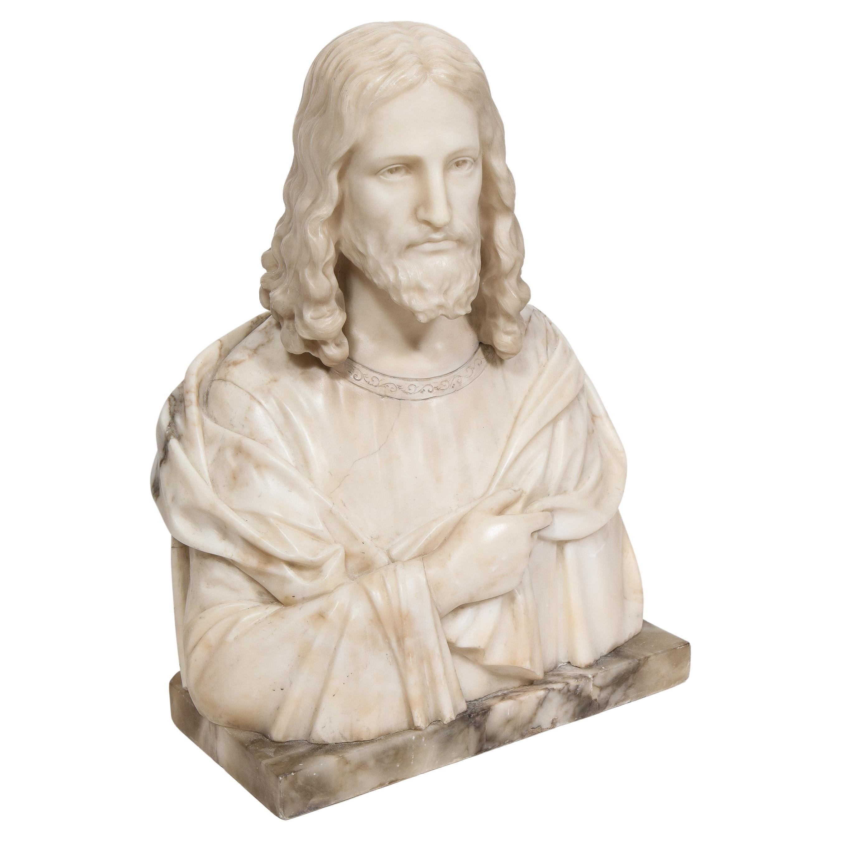 A magnificent Italian alabaster bust sculpture of Holy Jesus Christ by Guerrieri.

Realistically carved in Italy in the 19th century, a very powerful bust that would fit any home, church, library or office. 

Signed to the back.

Measures: 21