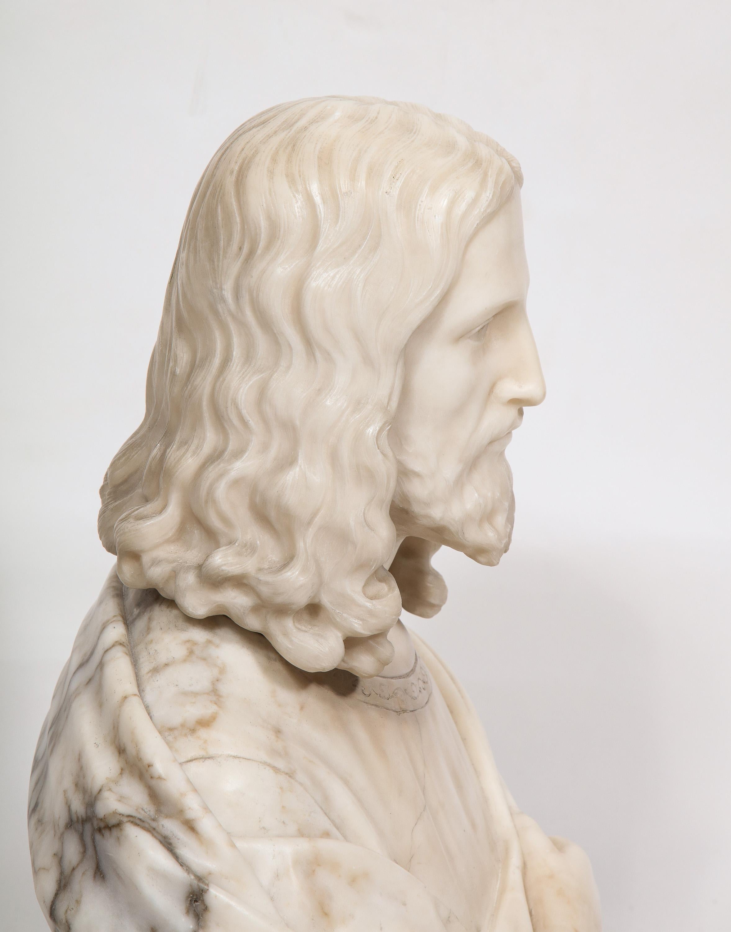 Baroque Magnificent 19th Century Italian Alabaster Bust Sculpture of Holy Jesus Christ
