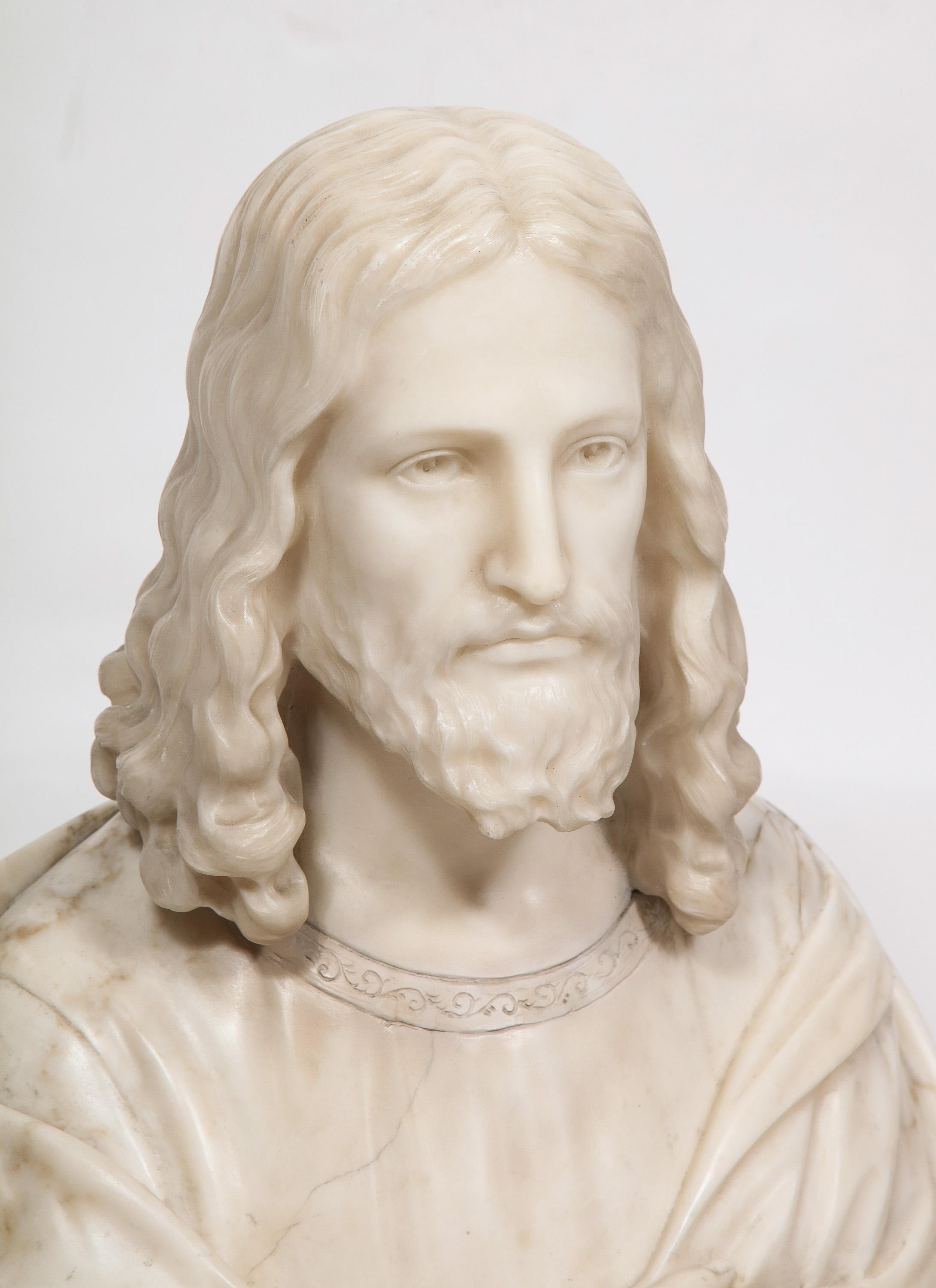 Magnificent 19th Century Italian Alabaster Bust Sculpture of Holy Jesus Christ In Good Condition In New York, NY