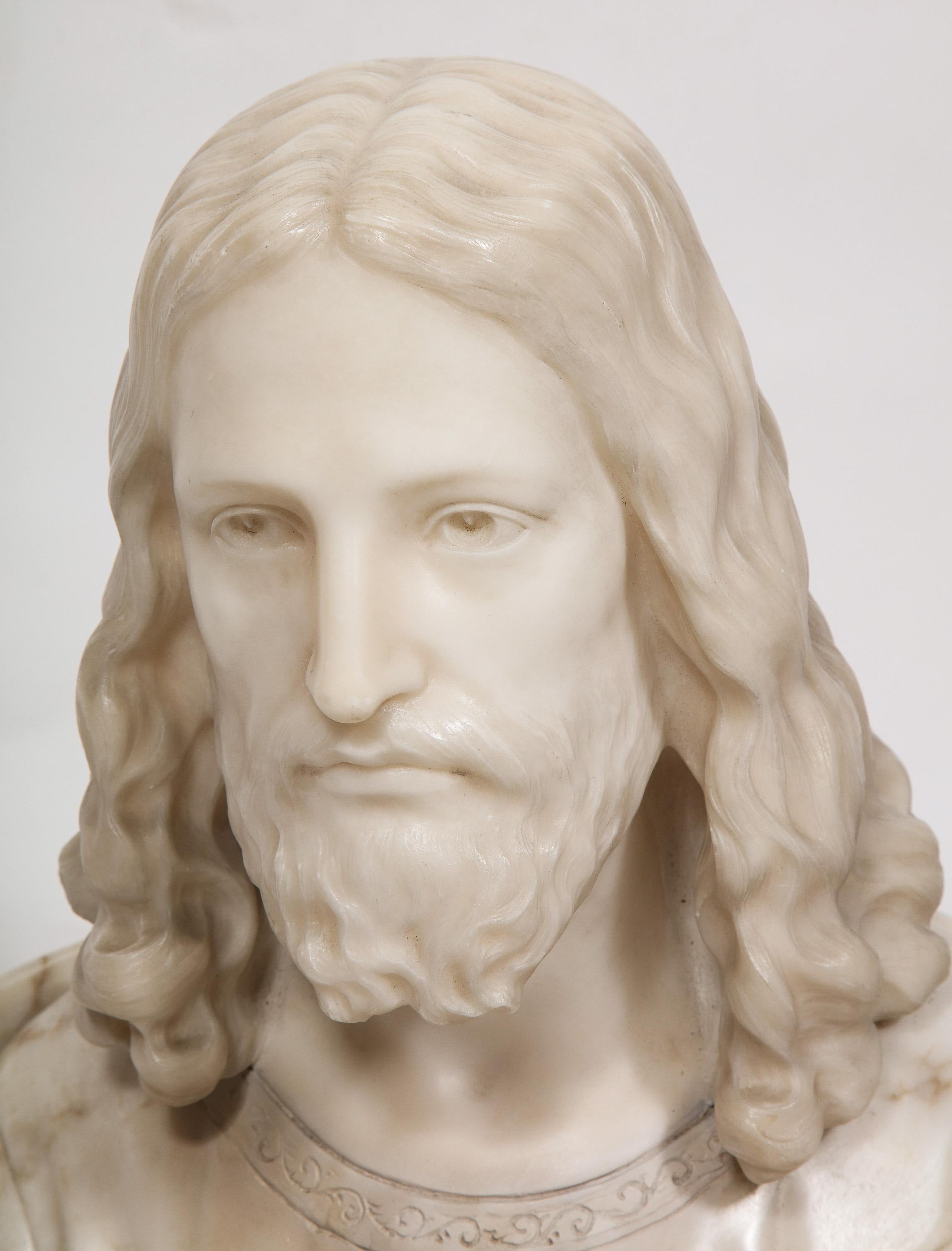 Magnificent 19th Century Italian Alabaster Bust Sculpture of Holy Jesus Christ 1