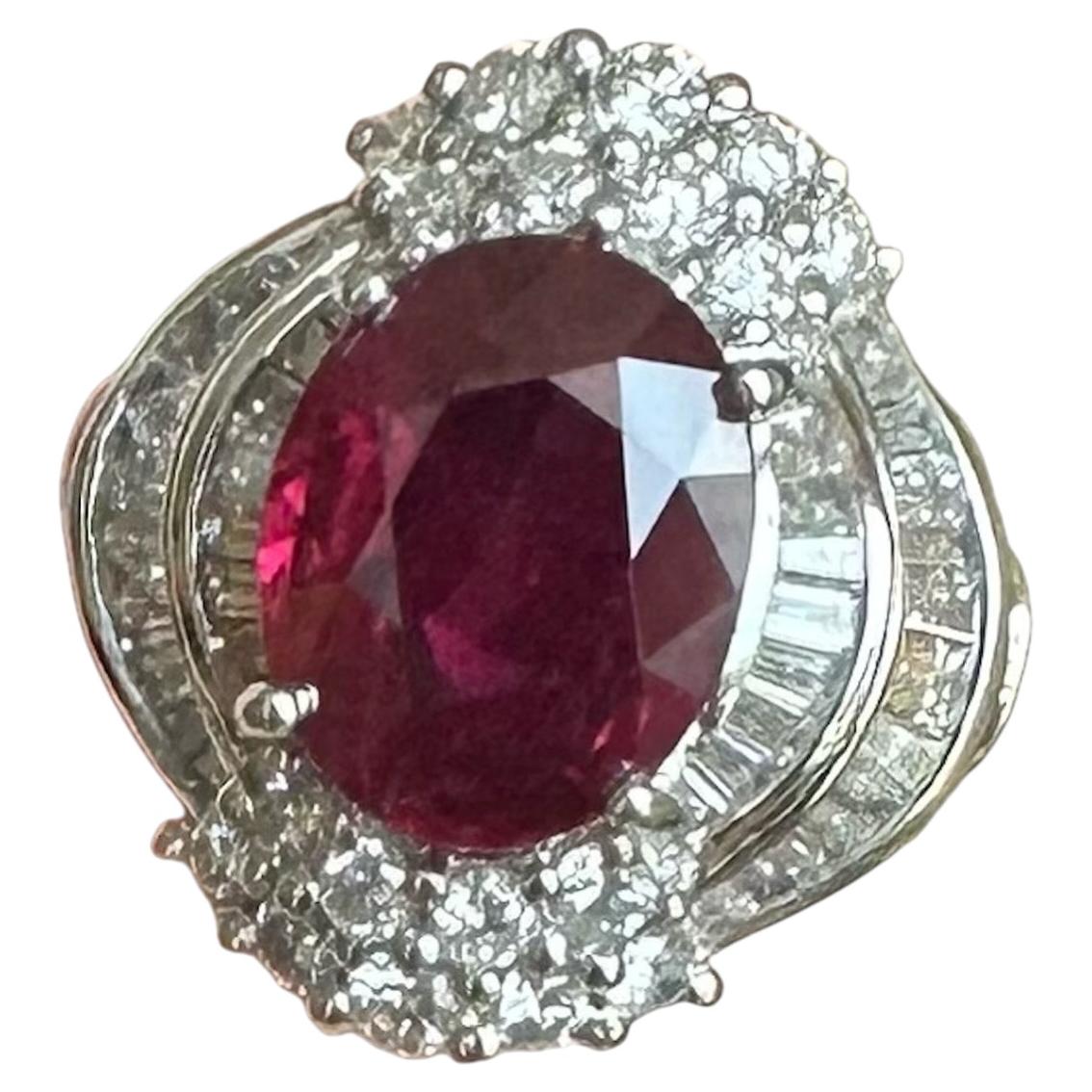 A Magnificent 4.02ct Thai Ruby & Diamond Platinum Ring