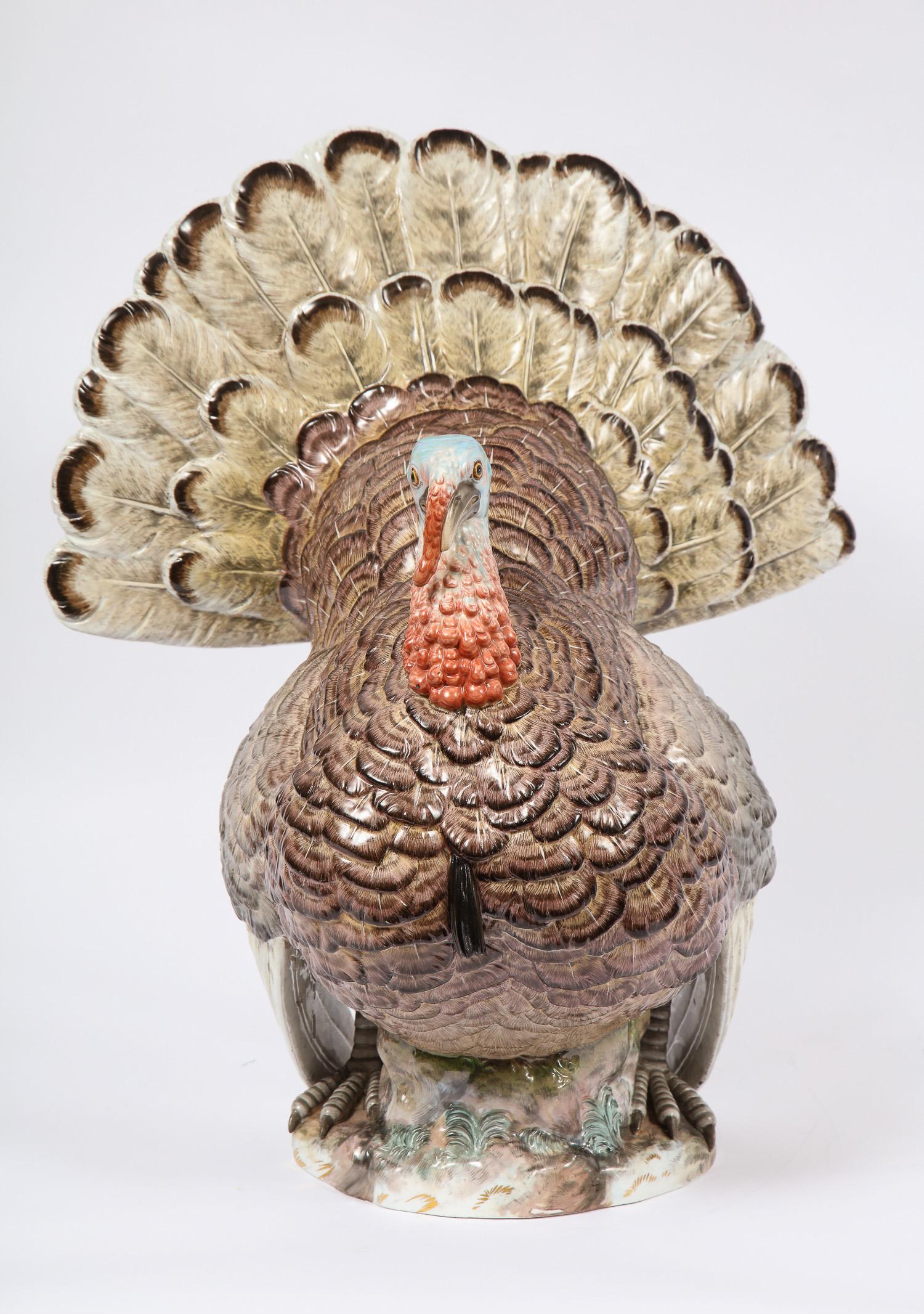 A magnificent and rare life-sized 19th century Meissen Porcelain figure of a Turkey. This is truly an exceptional piece. The figurine has been outstandingly hand carved and sculpted to take on the exact life-size dimensions of a turkey. Beautifully