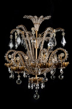 A Magnificent Antique Bagues Ormolu, Crystal & Beaded Glass Waterfall Chandelier