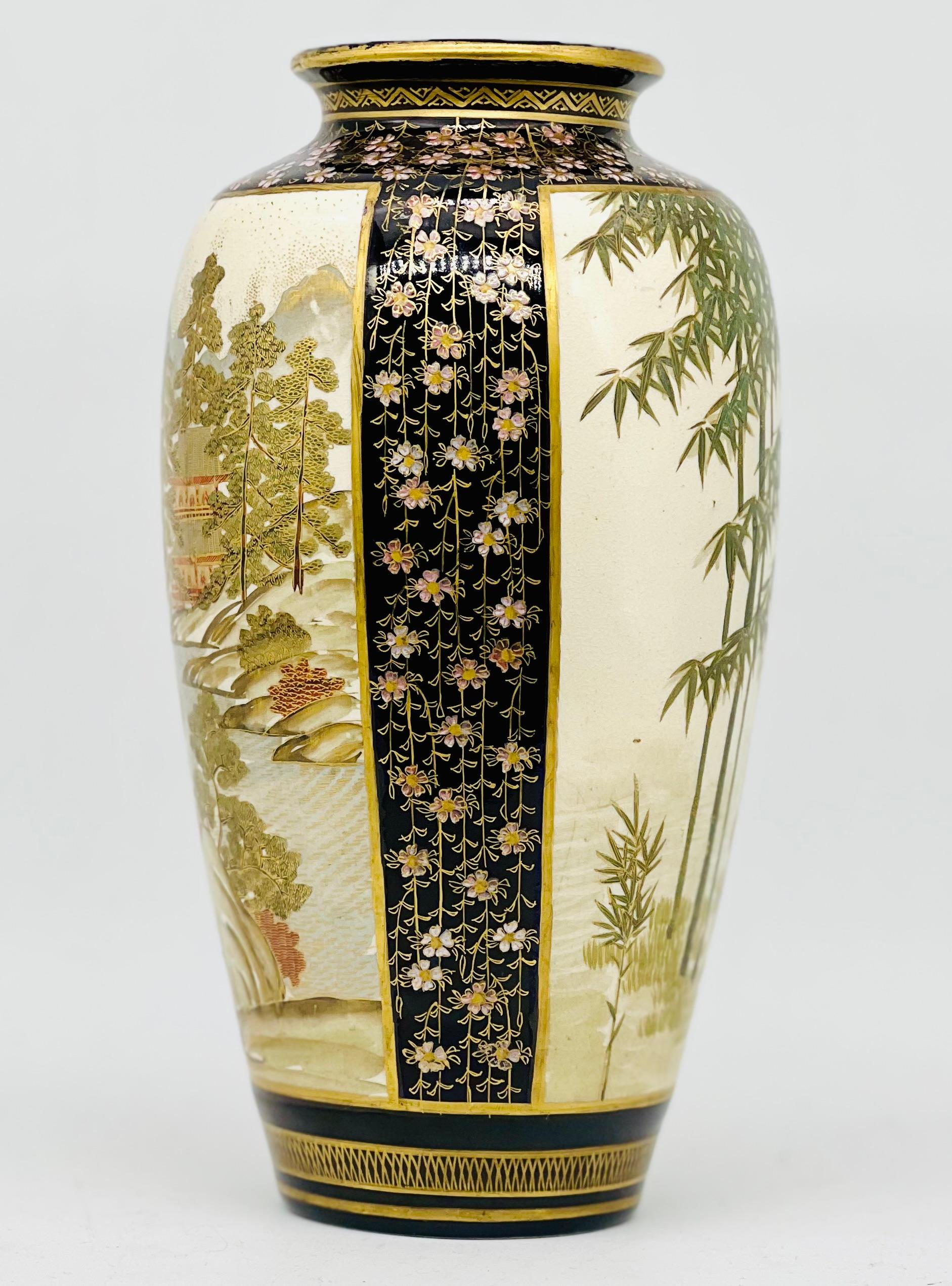 Ceramic A magnificent antique Japanese cobalt blue Satsuma Vase by Kinkozan. Meiji Era For Sale