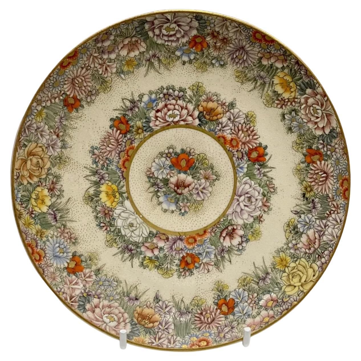 Magnificent Antique Japanese Satsuma Floral Plate, Signed For Sale