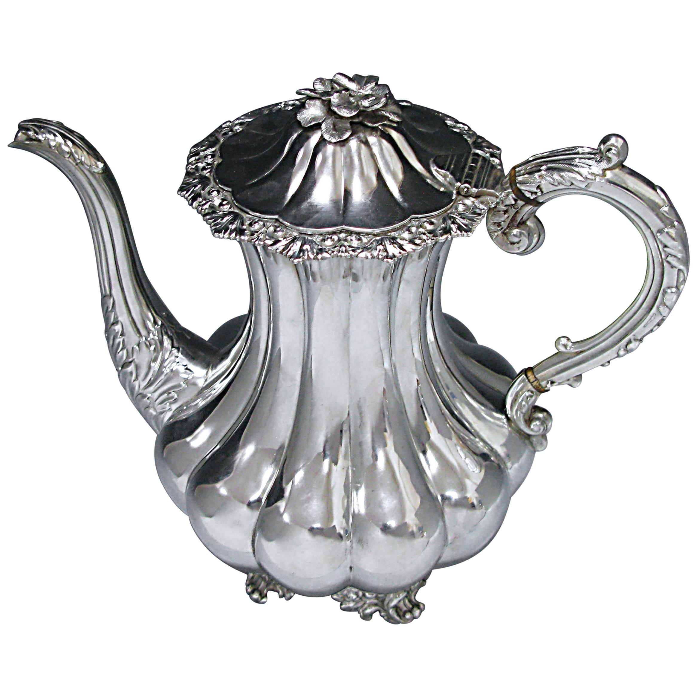 Magnificent Antique Sterling Silver Coffee Pot, London, 1846 For Sale