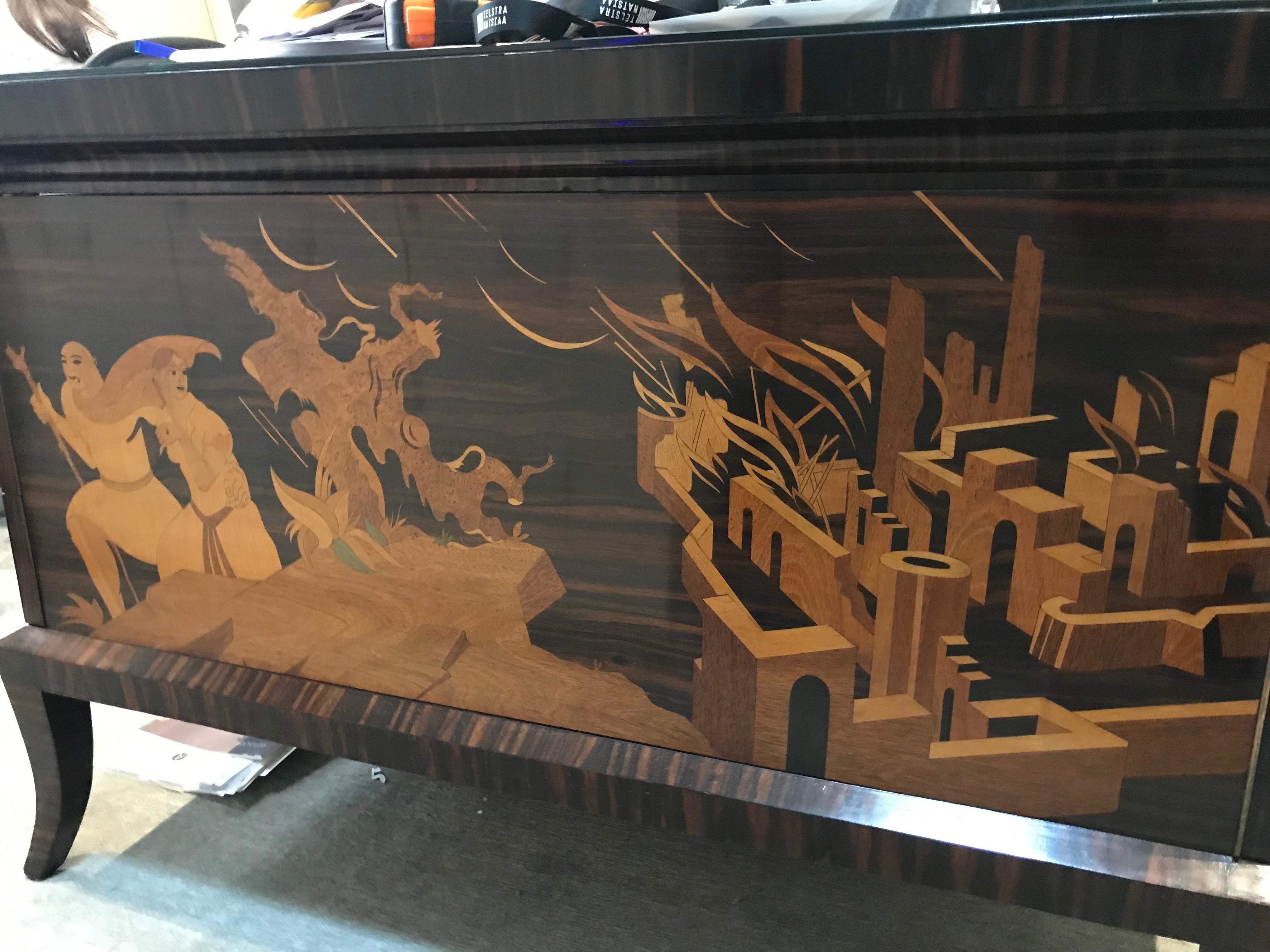 Magnificent Art Deco Palisander and Satinwood Marquetry Desk, Belgian, 1930 For Sale 7