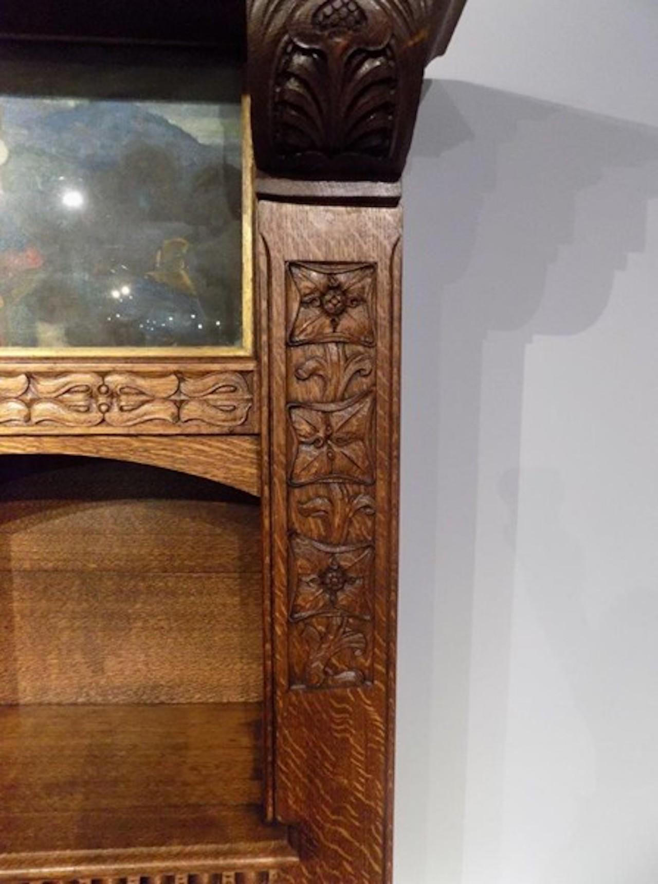 A magnificent Arts & Crafts Period oak fireplace probably by Edgar Wood For Sale 3