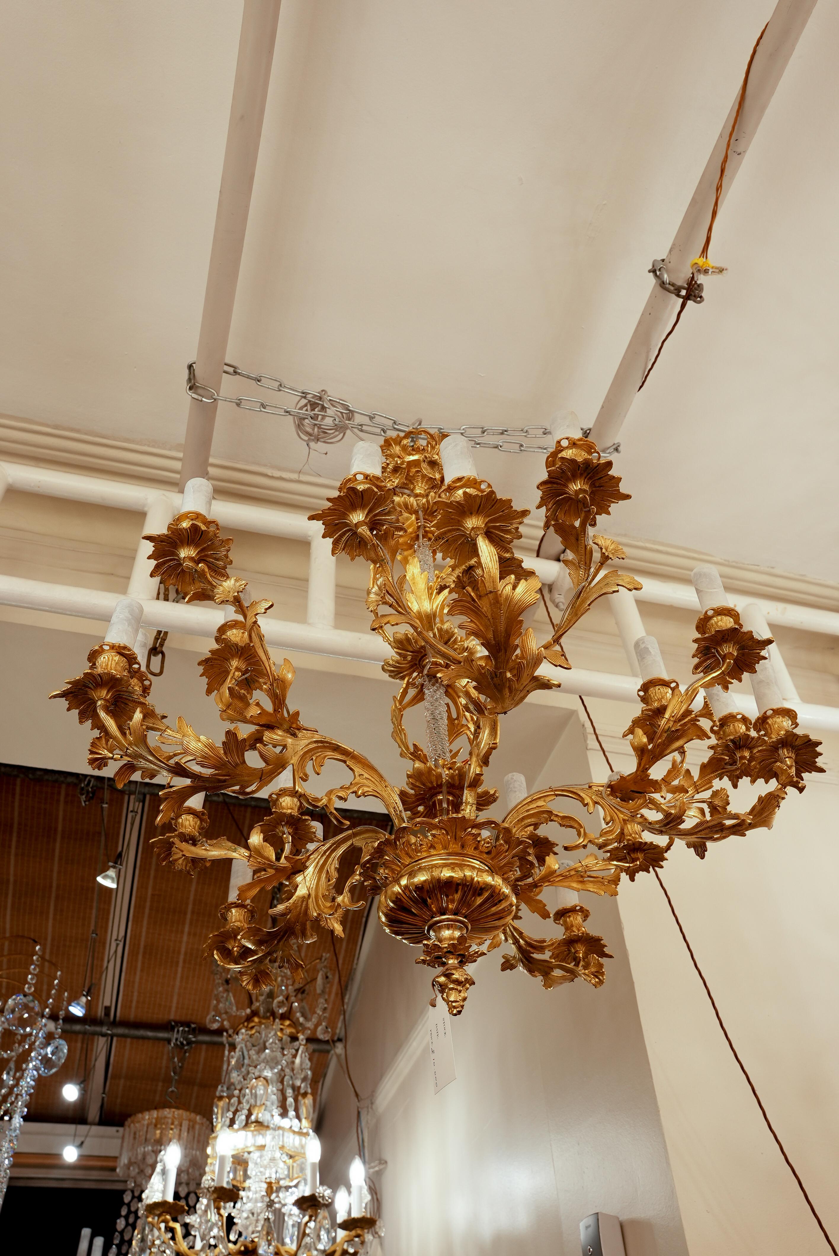 Europeo Magnifico lampadario in bronzo dorato French Rococo Con 20 fiamme in vendita