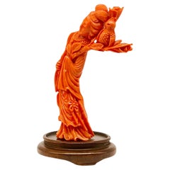A Magnificent Chinese natural Red Coral carving STATUE / FIGURINE of a beauty