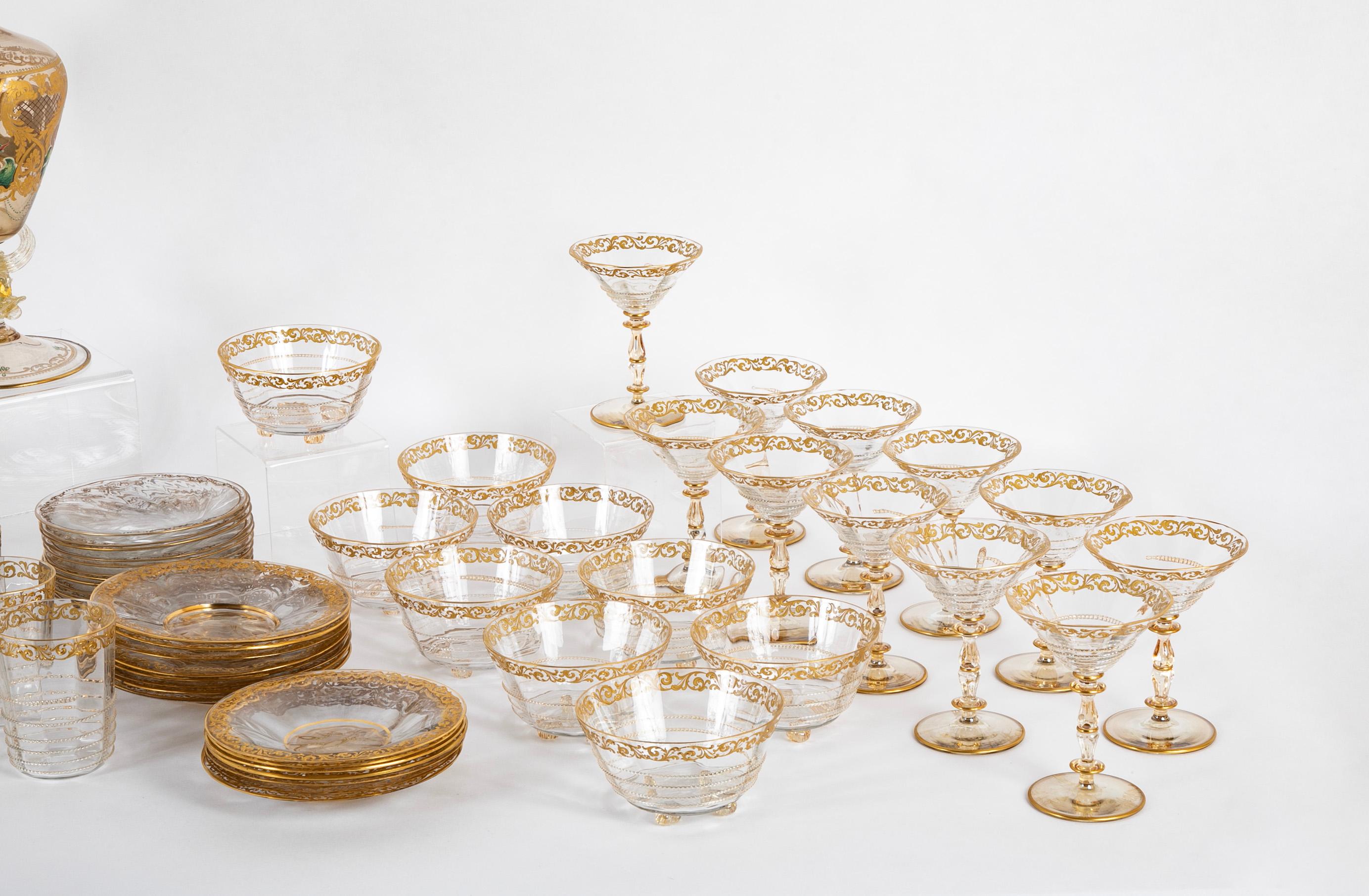 A magnificent collection of late 19th/early 20th century Venetian glassware.  

Consisting of :  12 Tumblers : 4