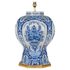 Antique Magnificent Dutch Delft Blue and White 18th Century Table Lamp