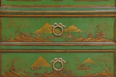 A Magnificent French Ormolu-Mounted Green Painted Chinoiserie Commode