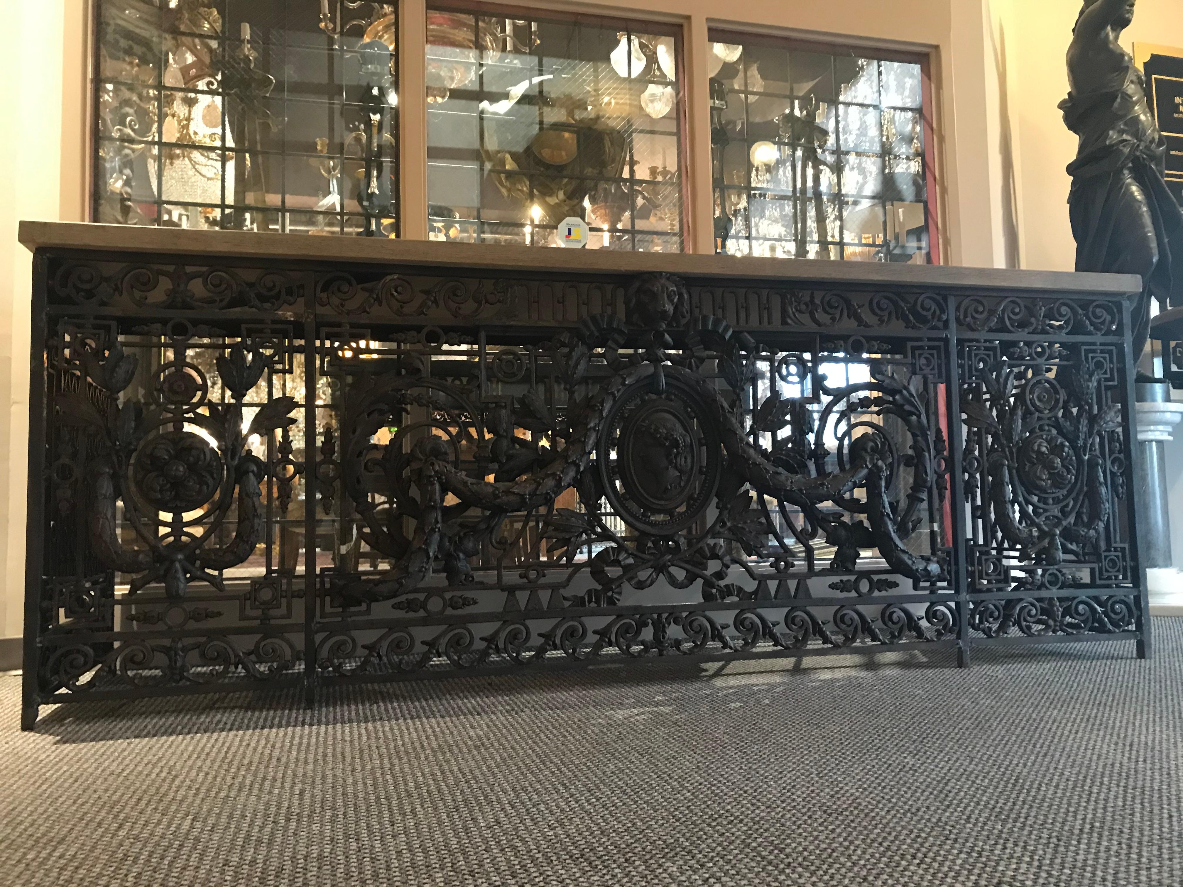 A Magnificent French Cast Iron Balcony, now converted to console.  For Sale 1
