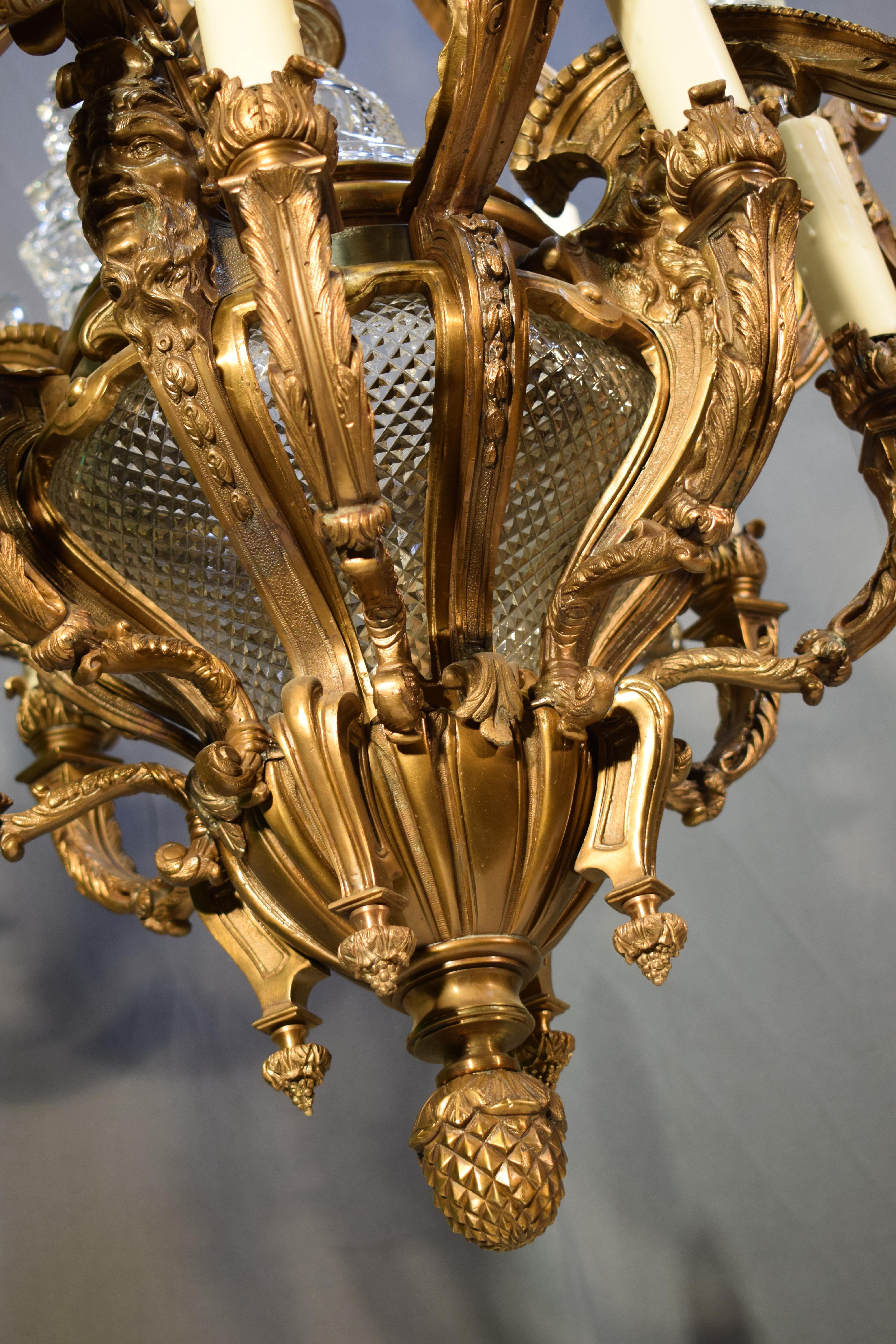 French Magnificent Gilt Bronze and Crystal Chandelier in the Louis XIV Style For Sale
