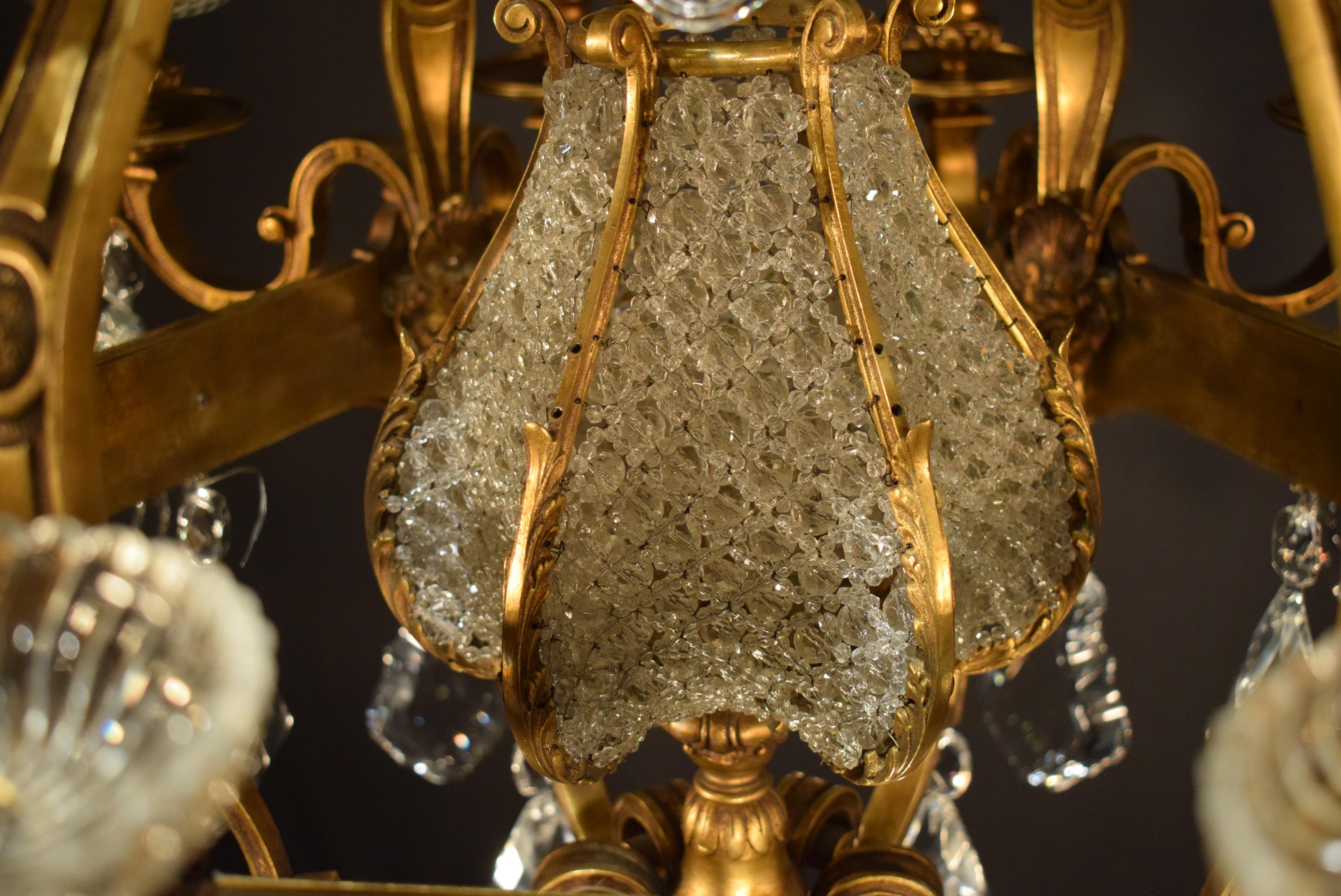 Magnificent Gilt Bronze and Crystal Chandelier In Good Condition In Atlanta, GA