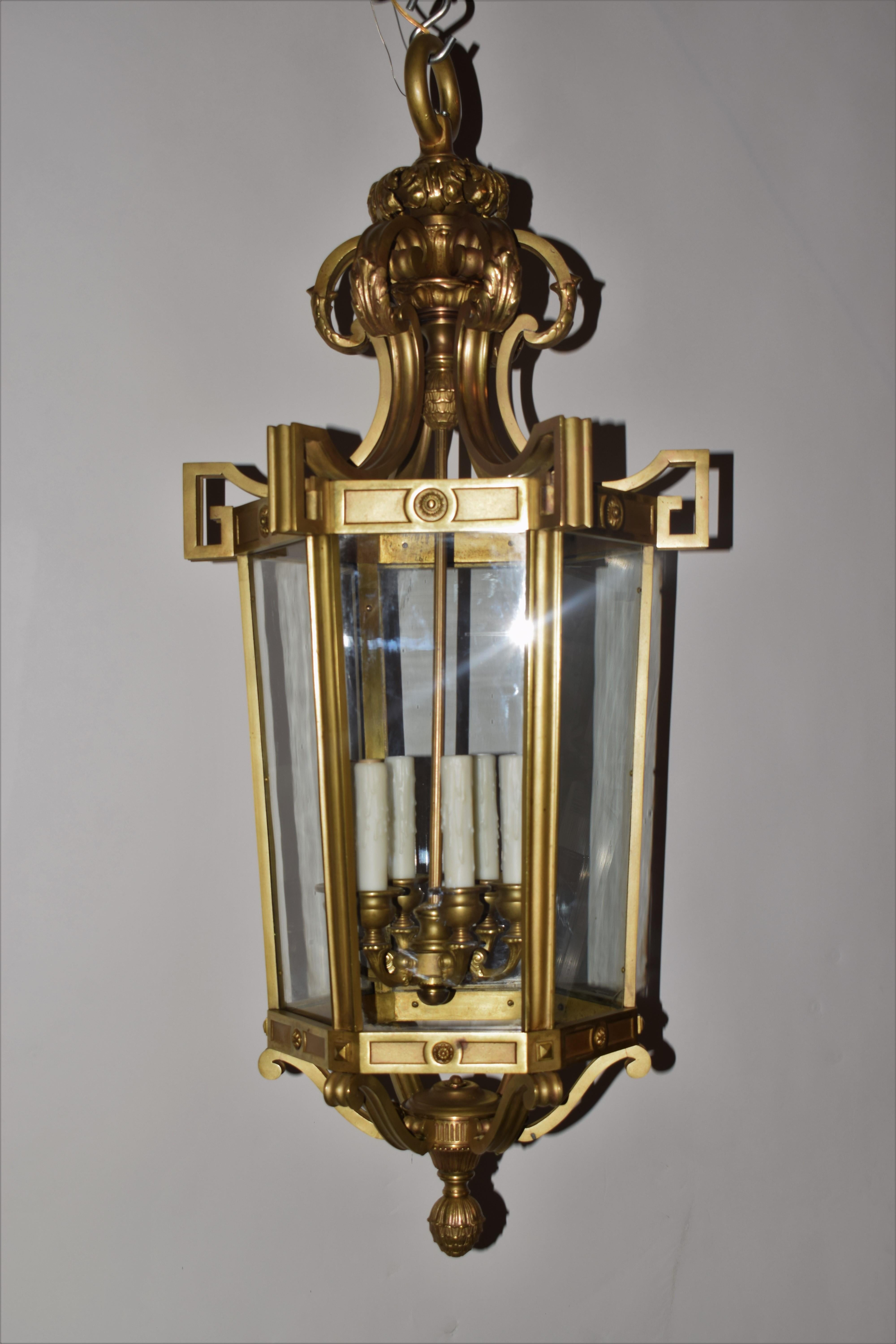 Early 20th Century Magnificent Gilt Bronze Hexagonal Lantern