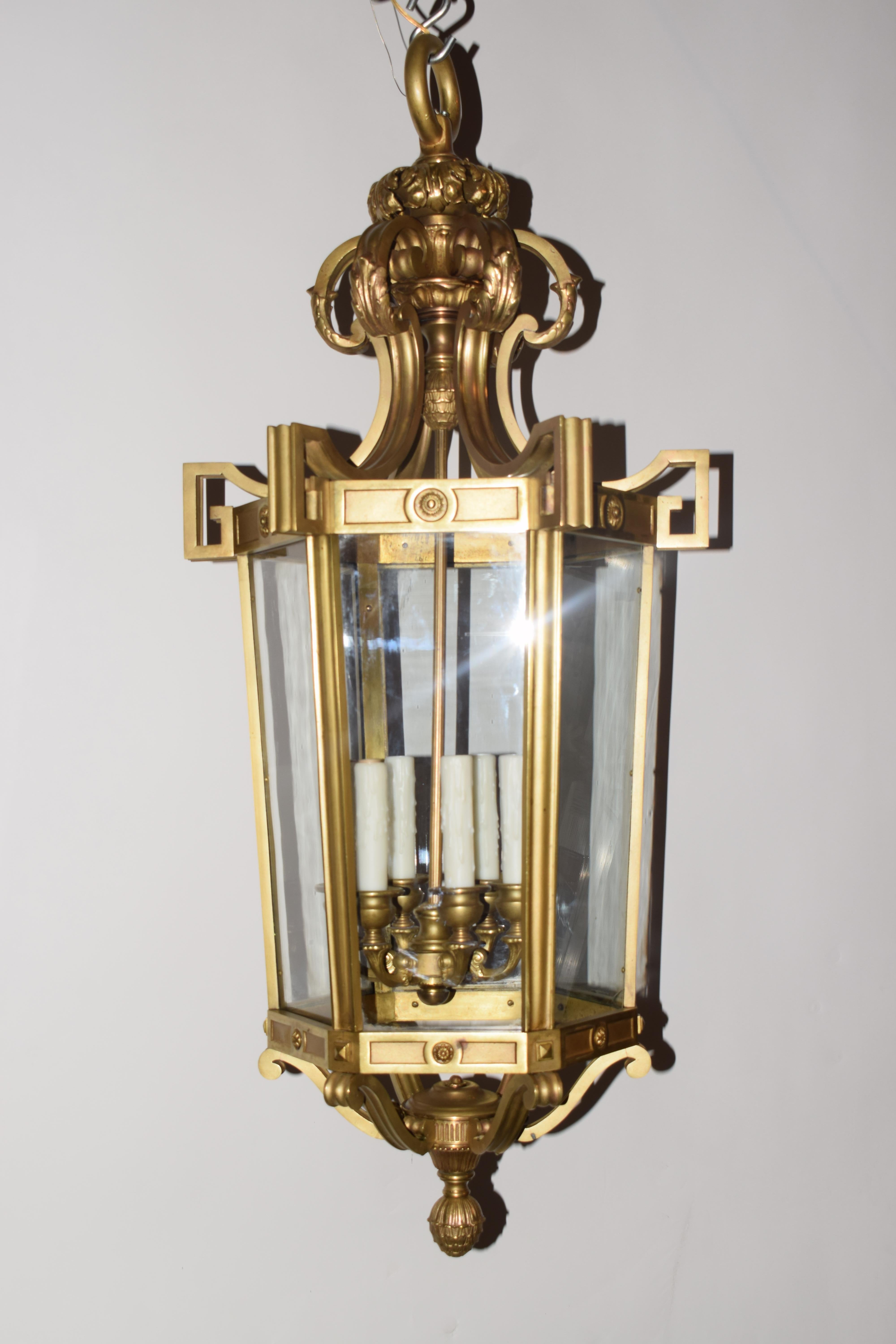Magnificent Gilt Bronze Hexagonal Lantern 2