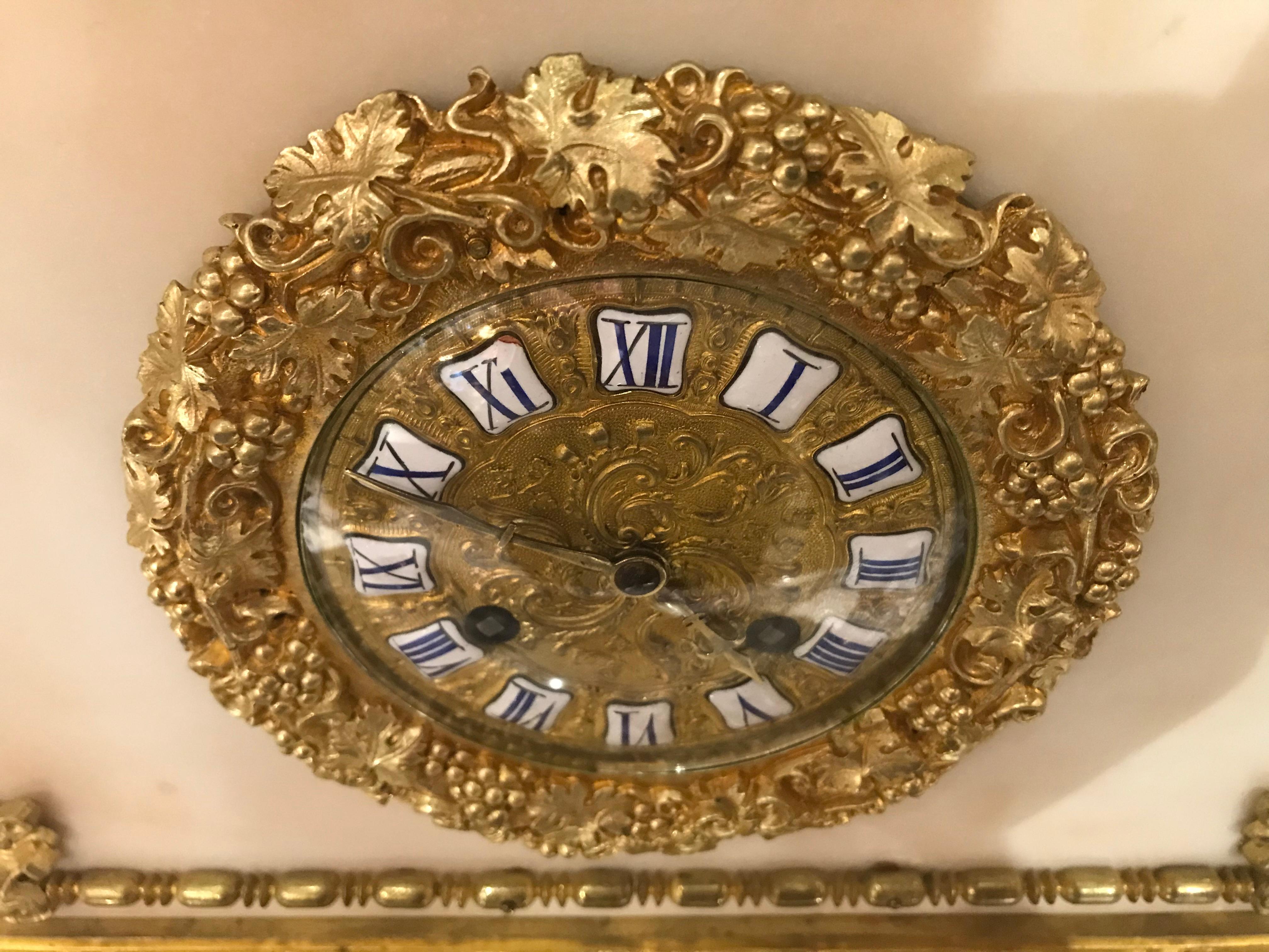 Magnificent Gilt Bronze and Marble Clock In Good Condition For Sale In Atlanta, GA