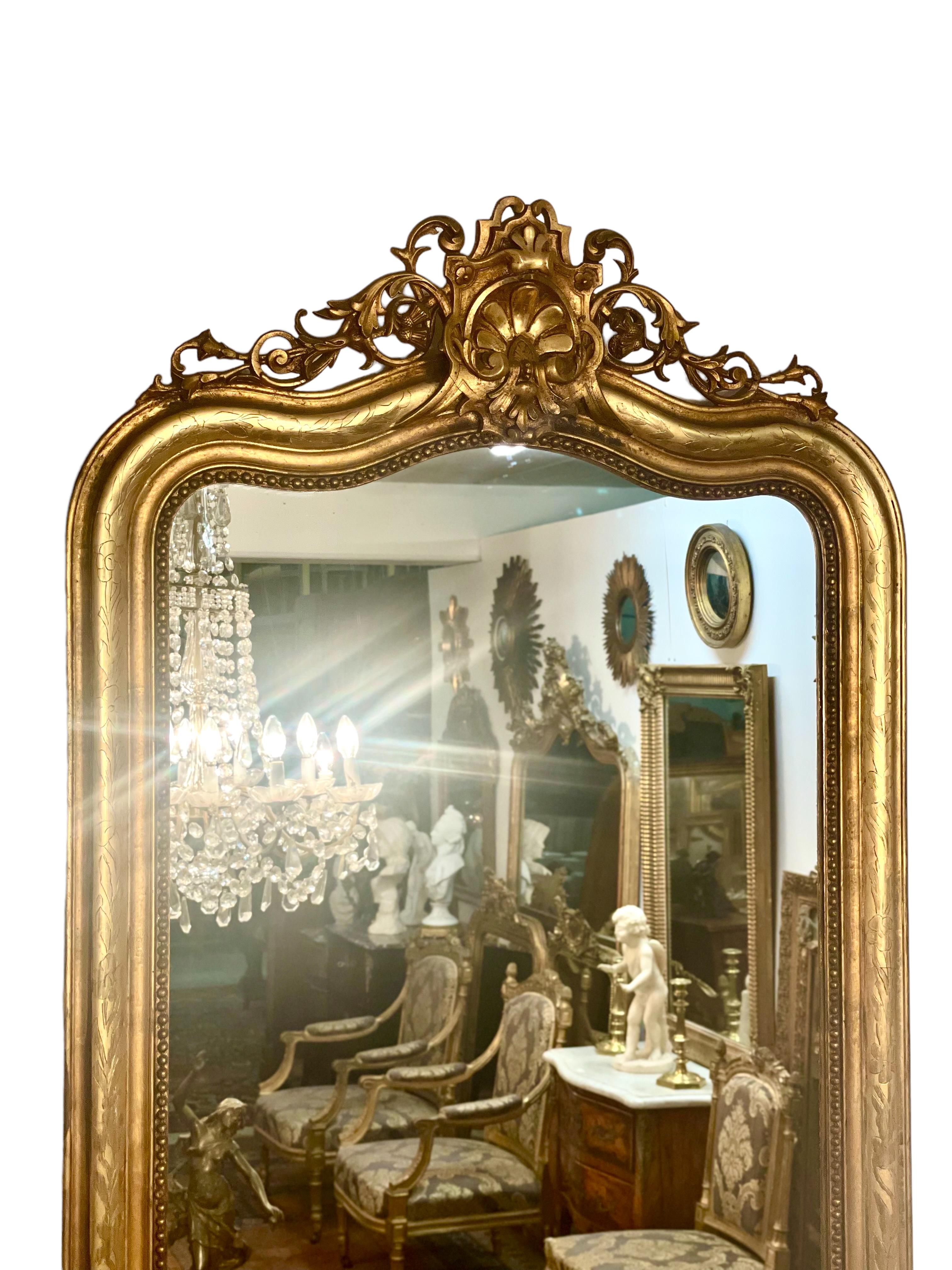 Giltwood 19th Century French Gilt Overmantel Mirror For Sale