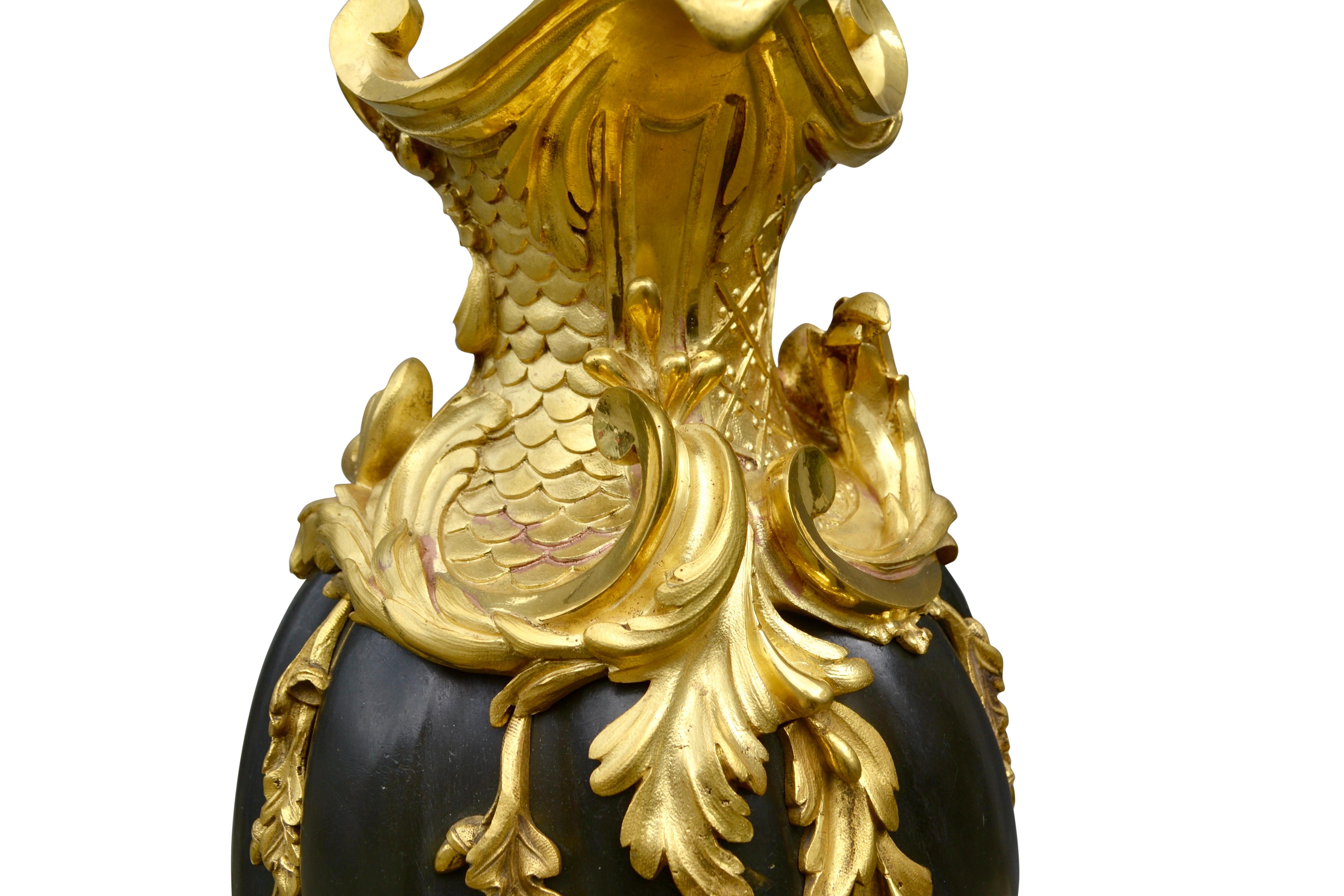 Magnificent Louis XV Style Patinated and Gilt Bronze Urn In Good Condition For Sale In Vancouver, British Columbia