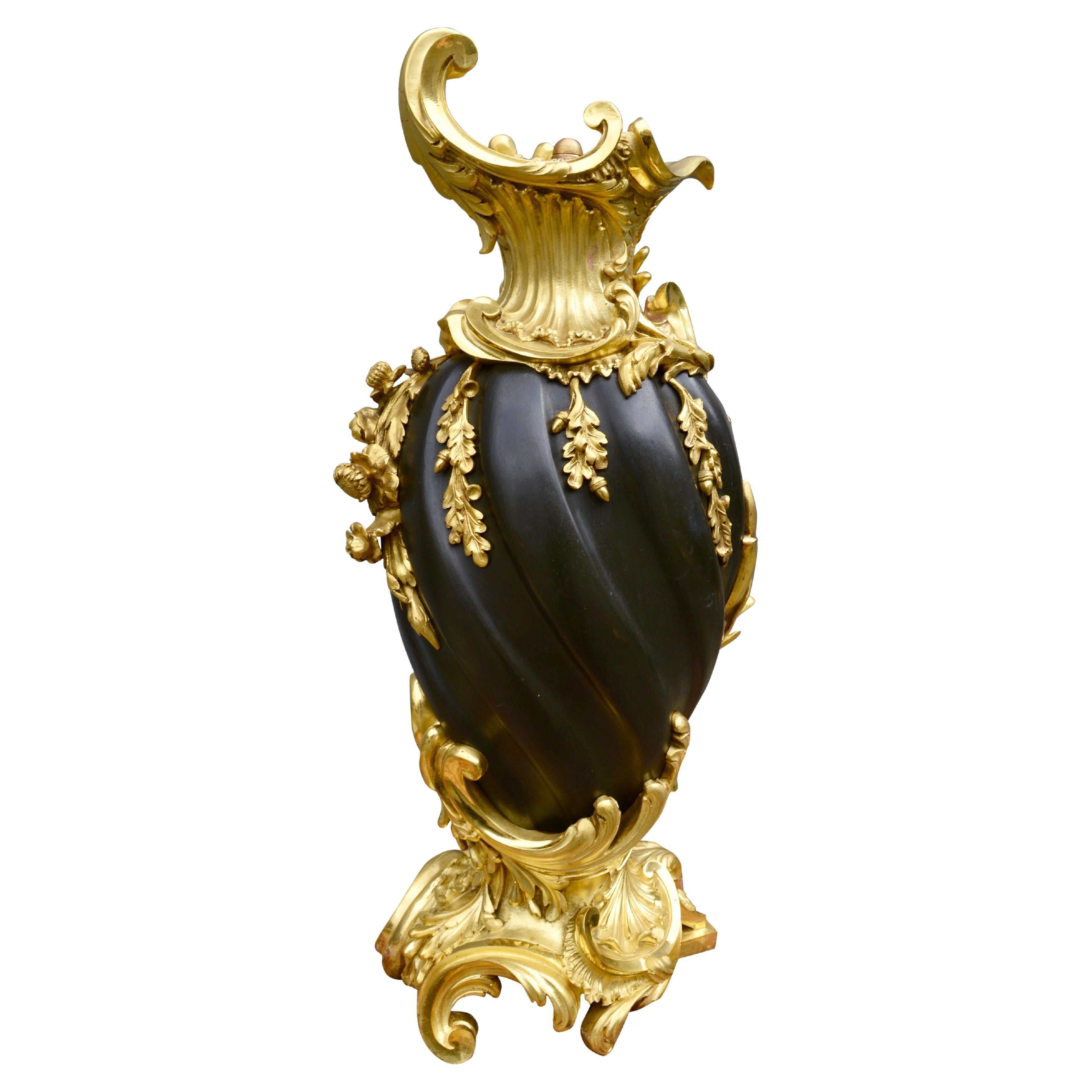 Magnificent Louis XV Style Patinated and Gilt Bronze Urn For Sale