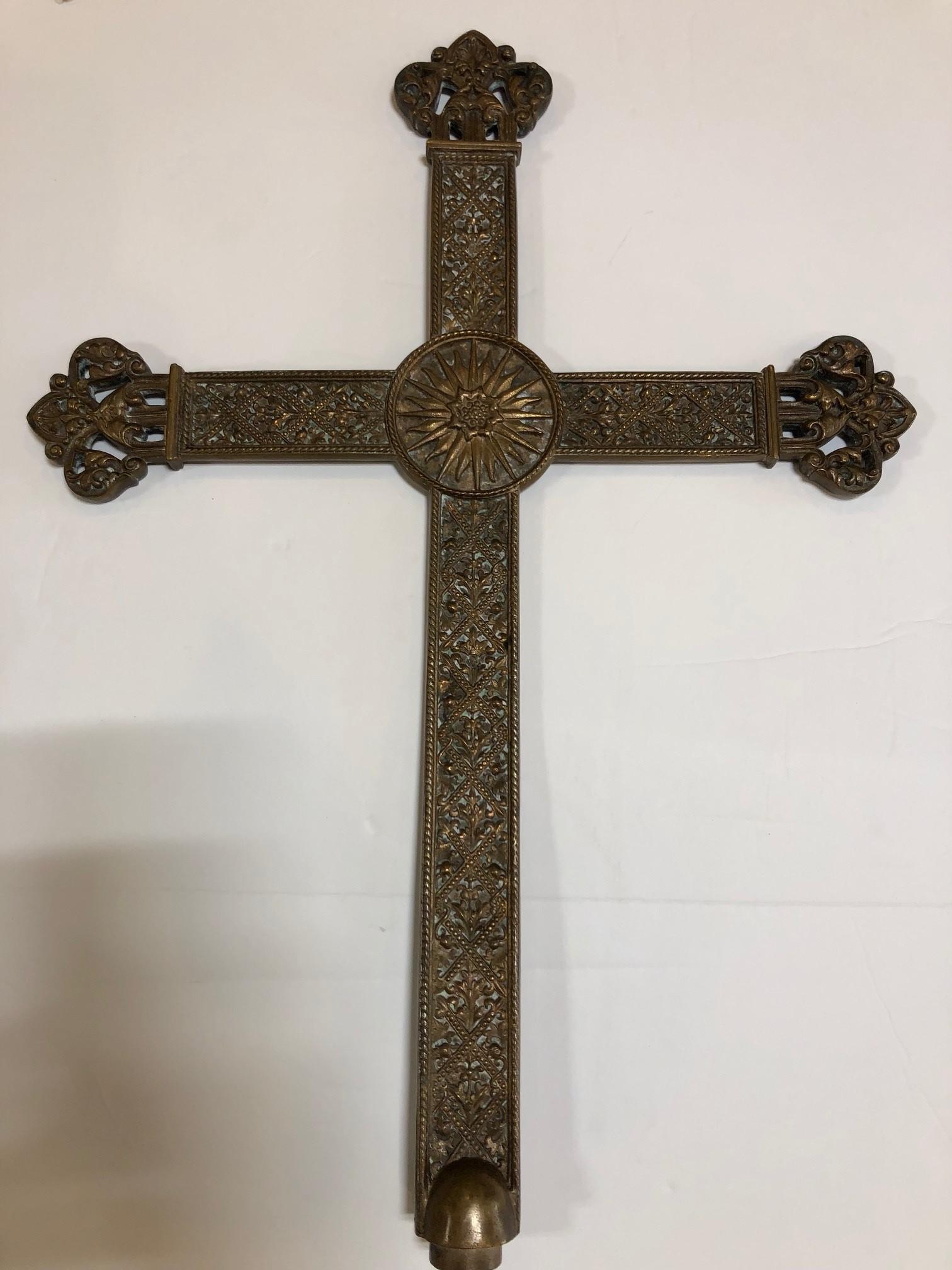 A magnificent 19th century bronze cross. This cross is amazing it's the same on both sides very ornate simply the best. The base of the cross is 1.5