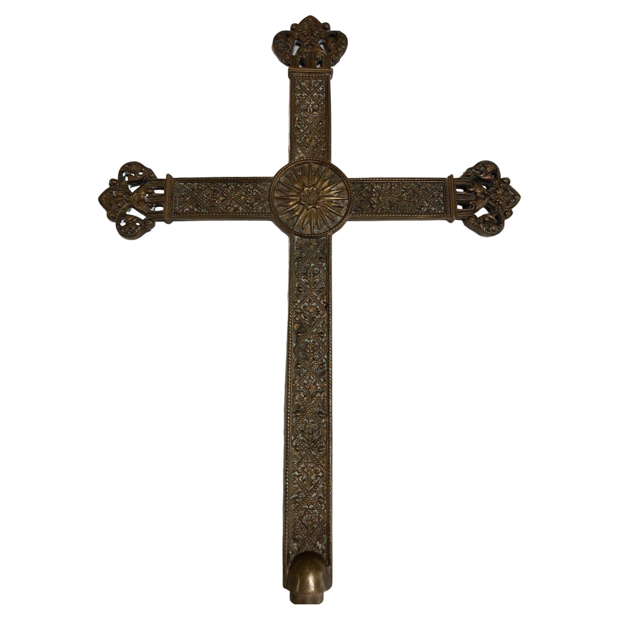 Magnificent Ornate 19th Century Bronze Cross 