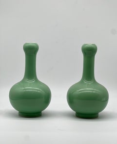 A Magnificent pair of Chinese Apple Green Monochrome Vases. Signed