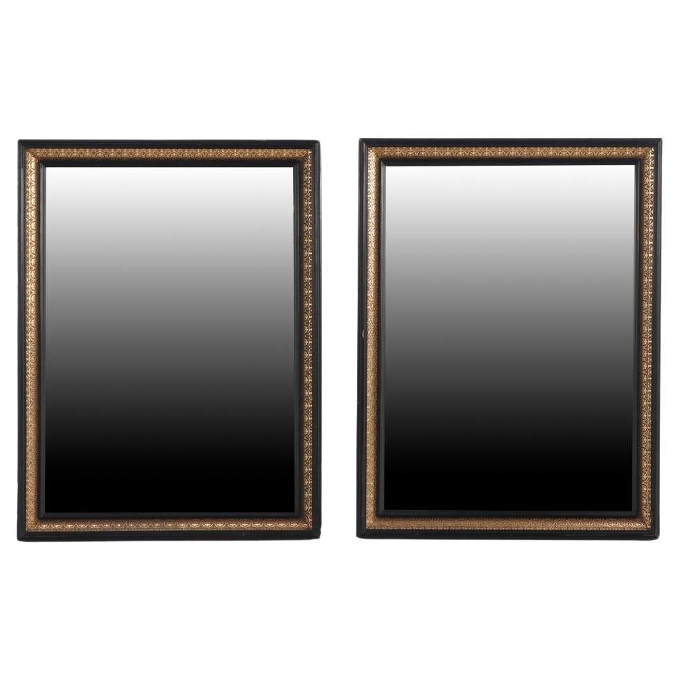 A magnificent pair of French black and gold mirrors, 19th C. For Sale