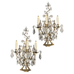A Magnificent Pair of Gilt Bronze & Crystal Girondoles