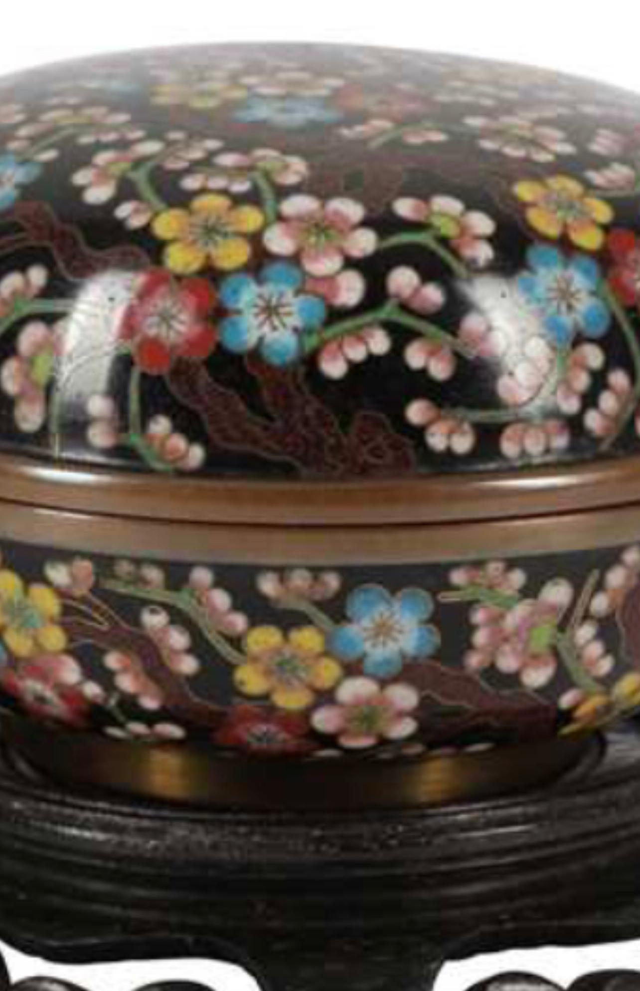 A Magnificent Pair of Japanese Cloisonne Enamel Kogo Boxes and cover. Meiji peri For Sale 2