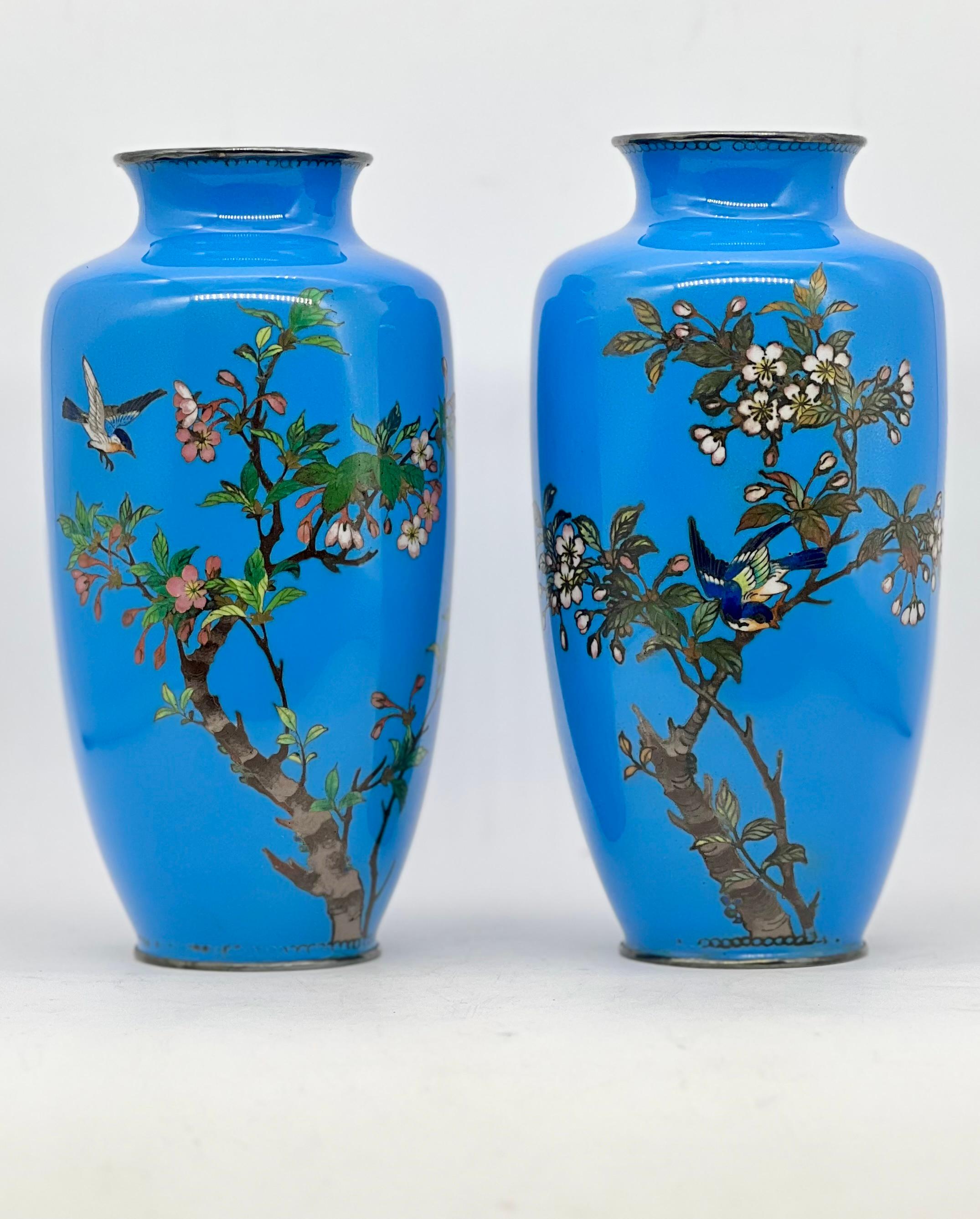 Magnífico par de jarrones japoneses de esmalte cloisonné. Era Meiji 6