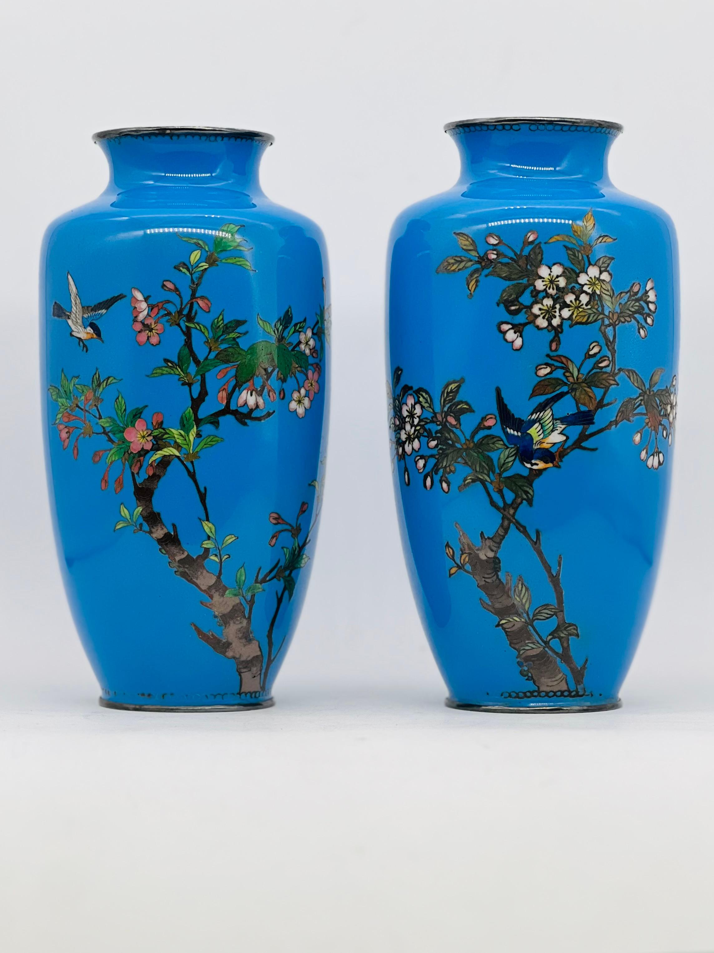 Magnífico par de jarrones japoneses de esmalte cloisonné. Era Meiji 12