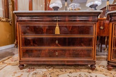 Magnificent Pair of Louis Philippe Mahogany and Inlayed Marble Top Commodes