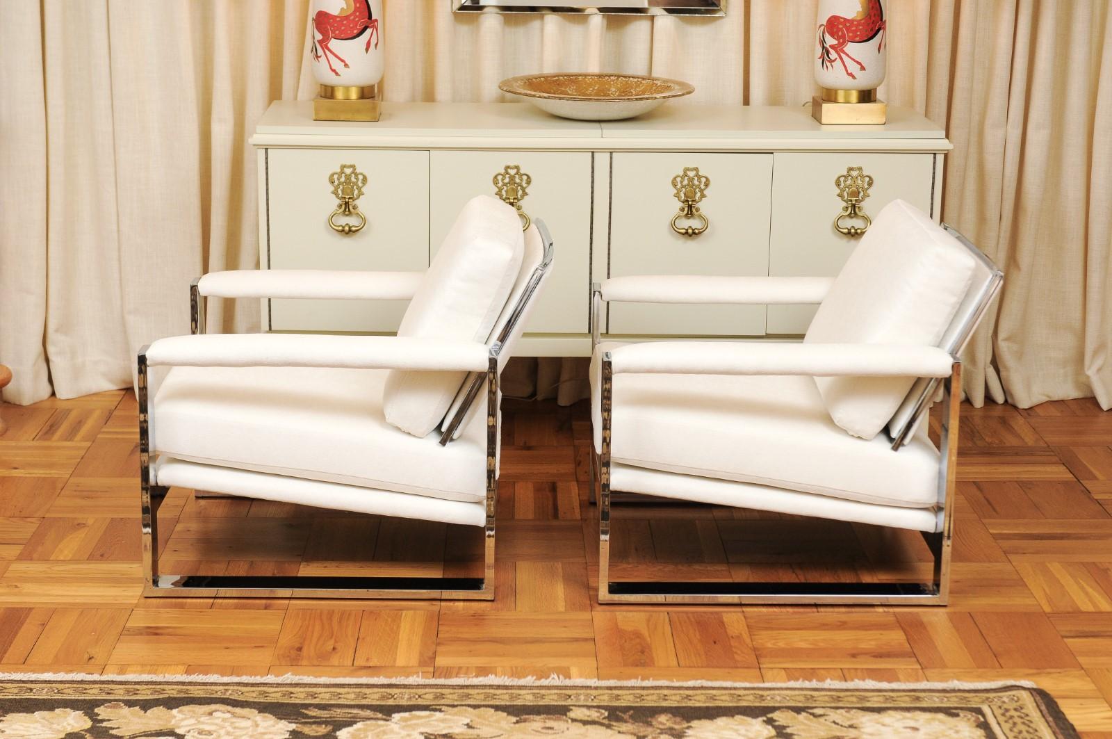 Magnifique paire de chaises longues cubiques en chrome miroir de Milo Baughman, vers 1975 en vente 4