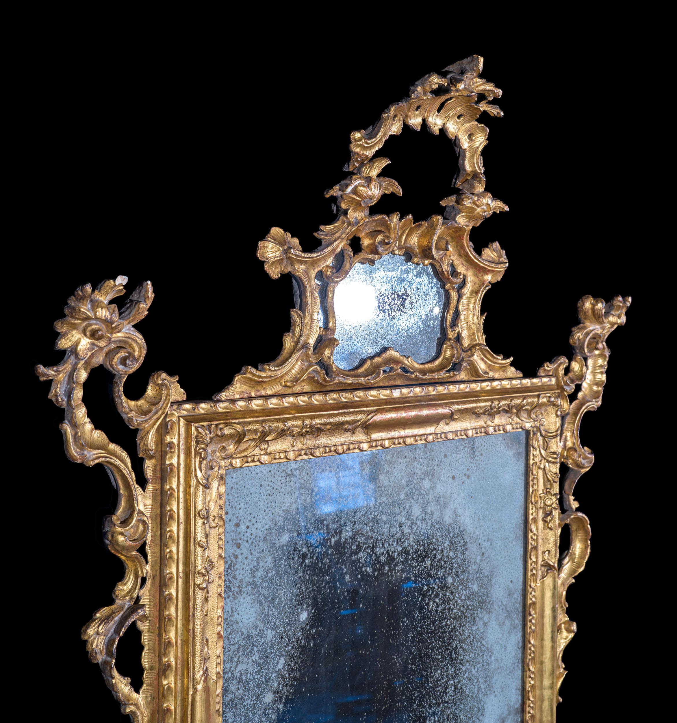 A Magnificent Pair of Rare 18th Century Venetian Mirrors with Mercury Glass For Sale 5